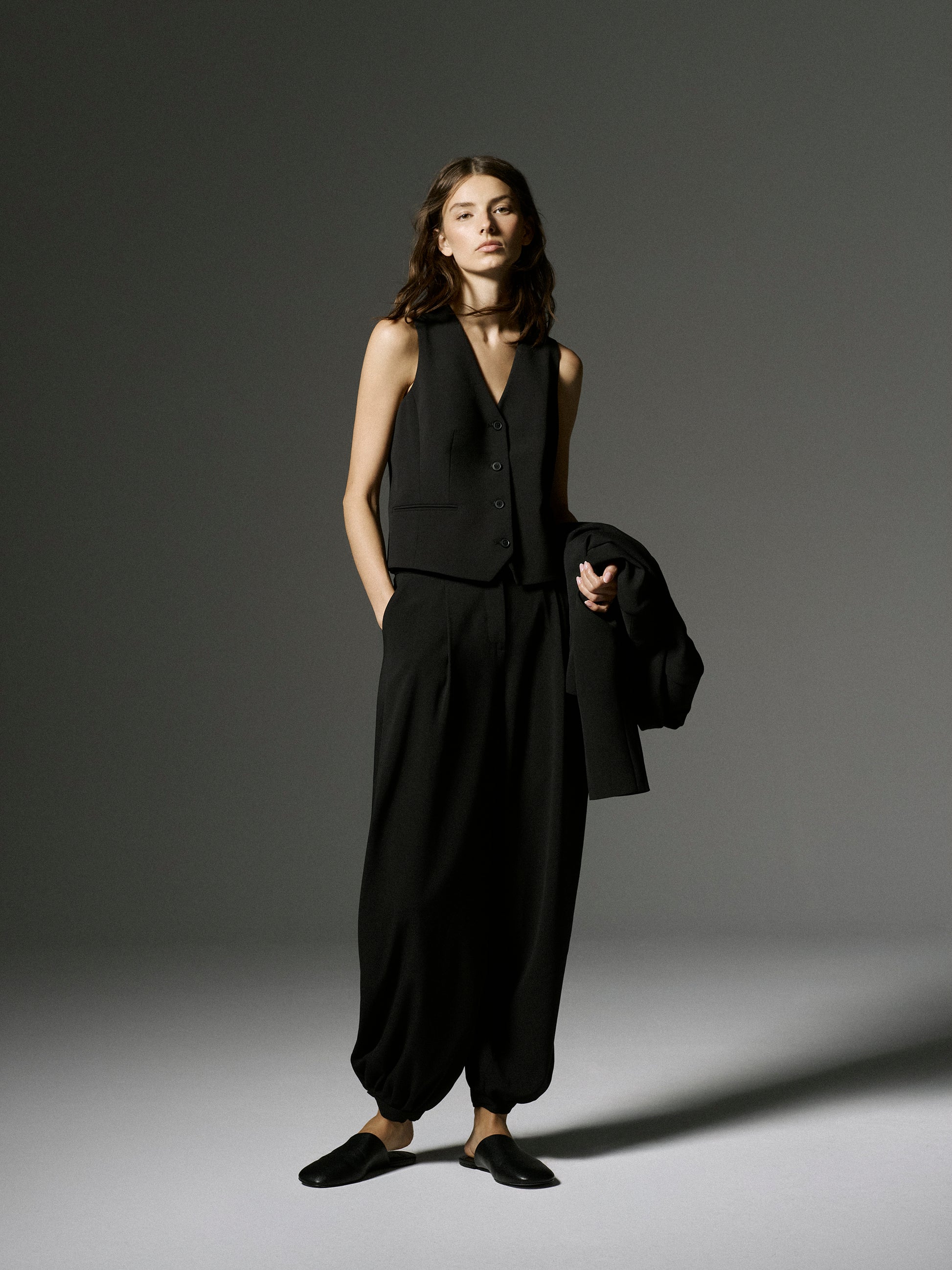 Balloon Fit Stretch Woven Pant Mid Rise