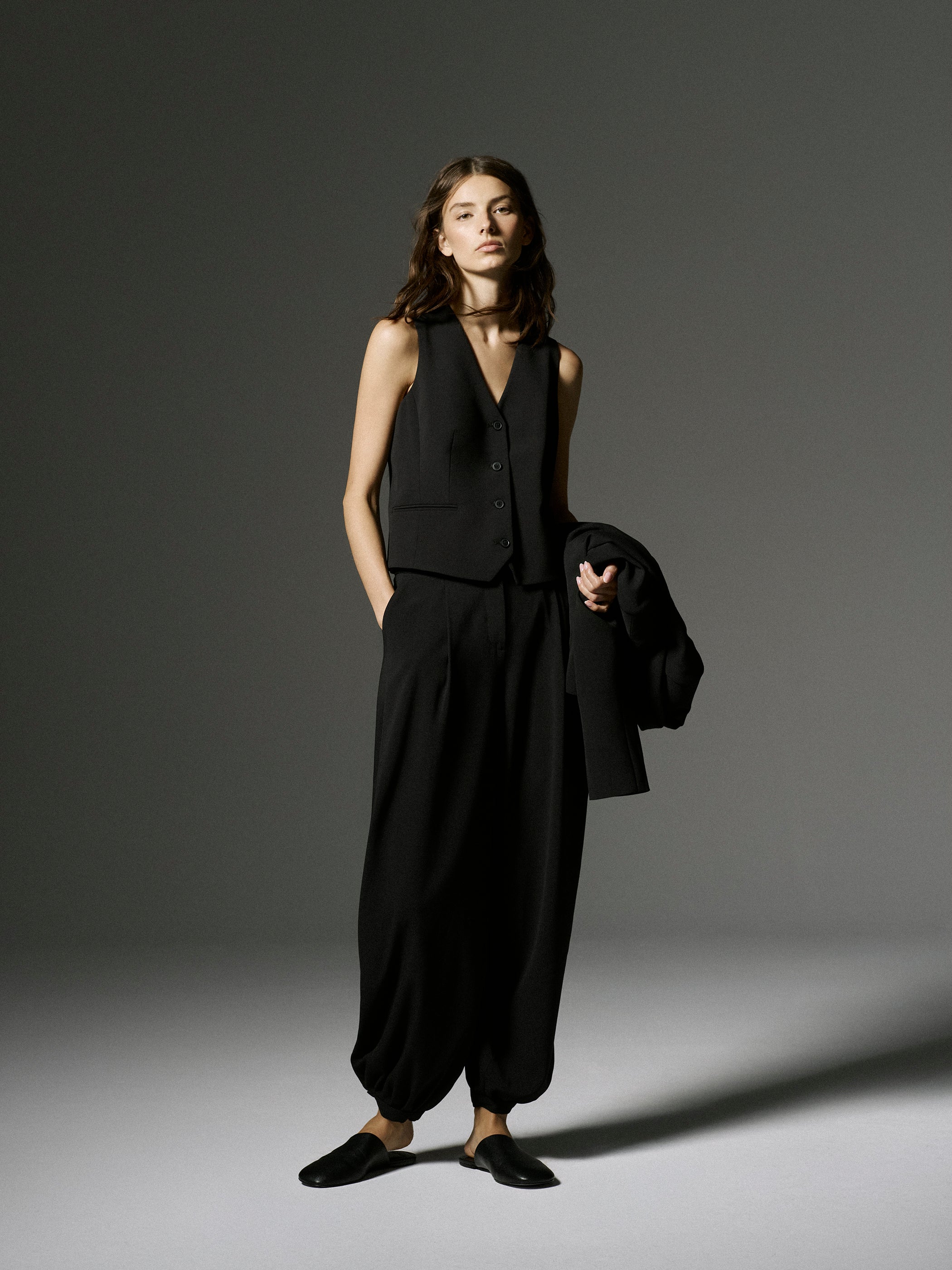 Balloon Fit Stretch Woven Pant Mid Rise