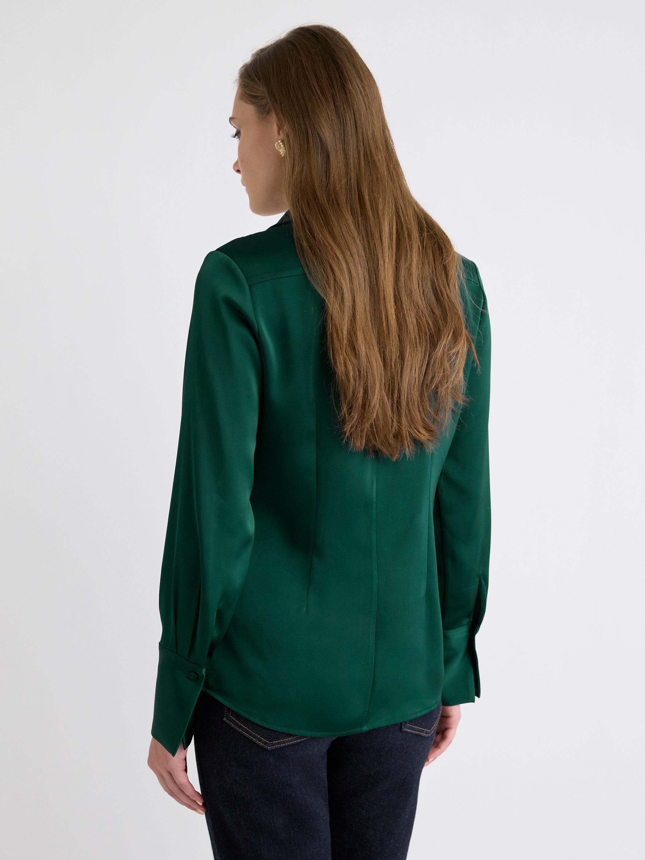 Blouse Boutonnée en Satin à Manches Longues