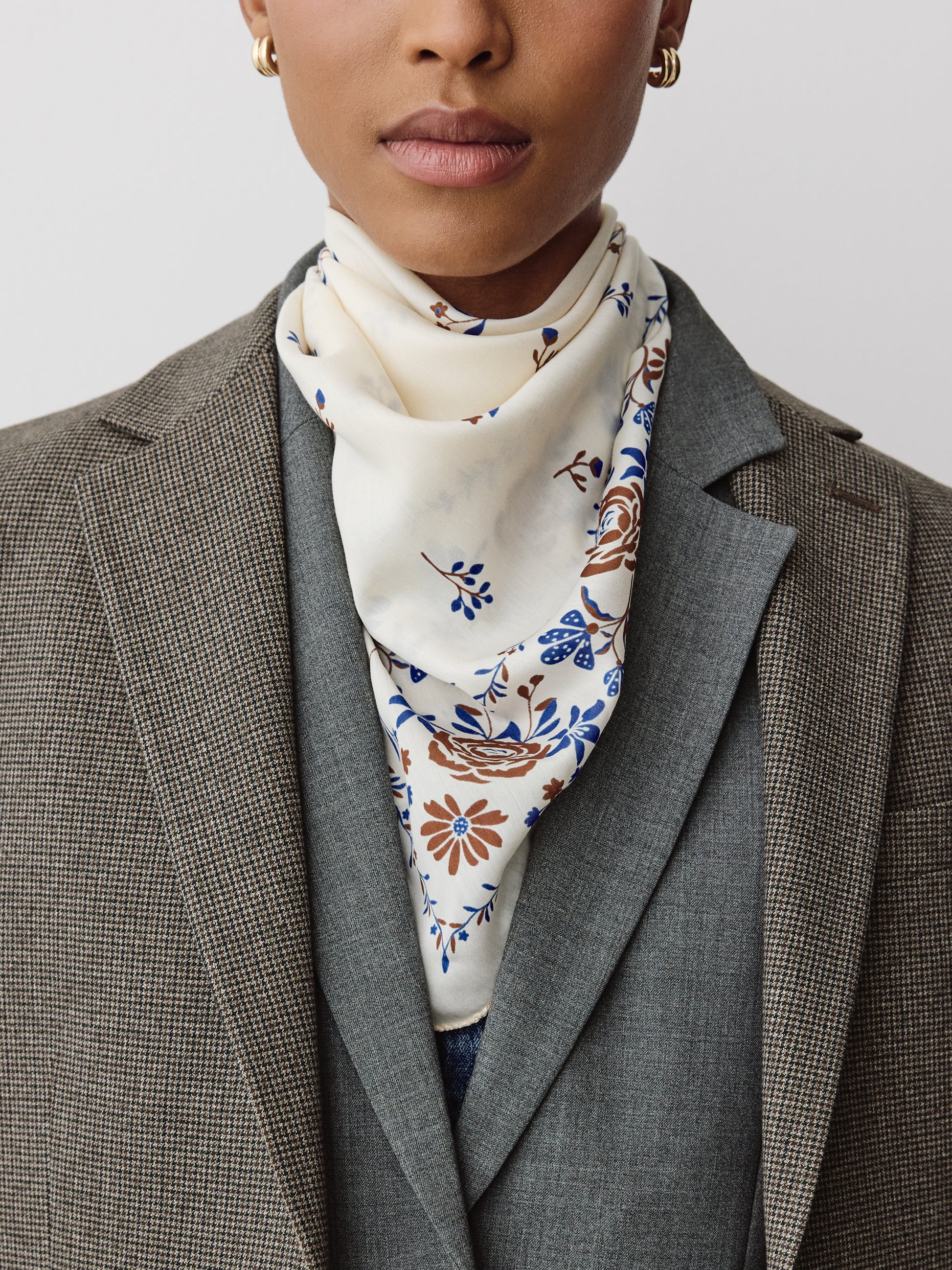 Square Silk Blend Floral Scarf 27"x27"
