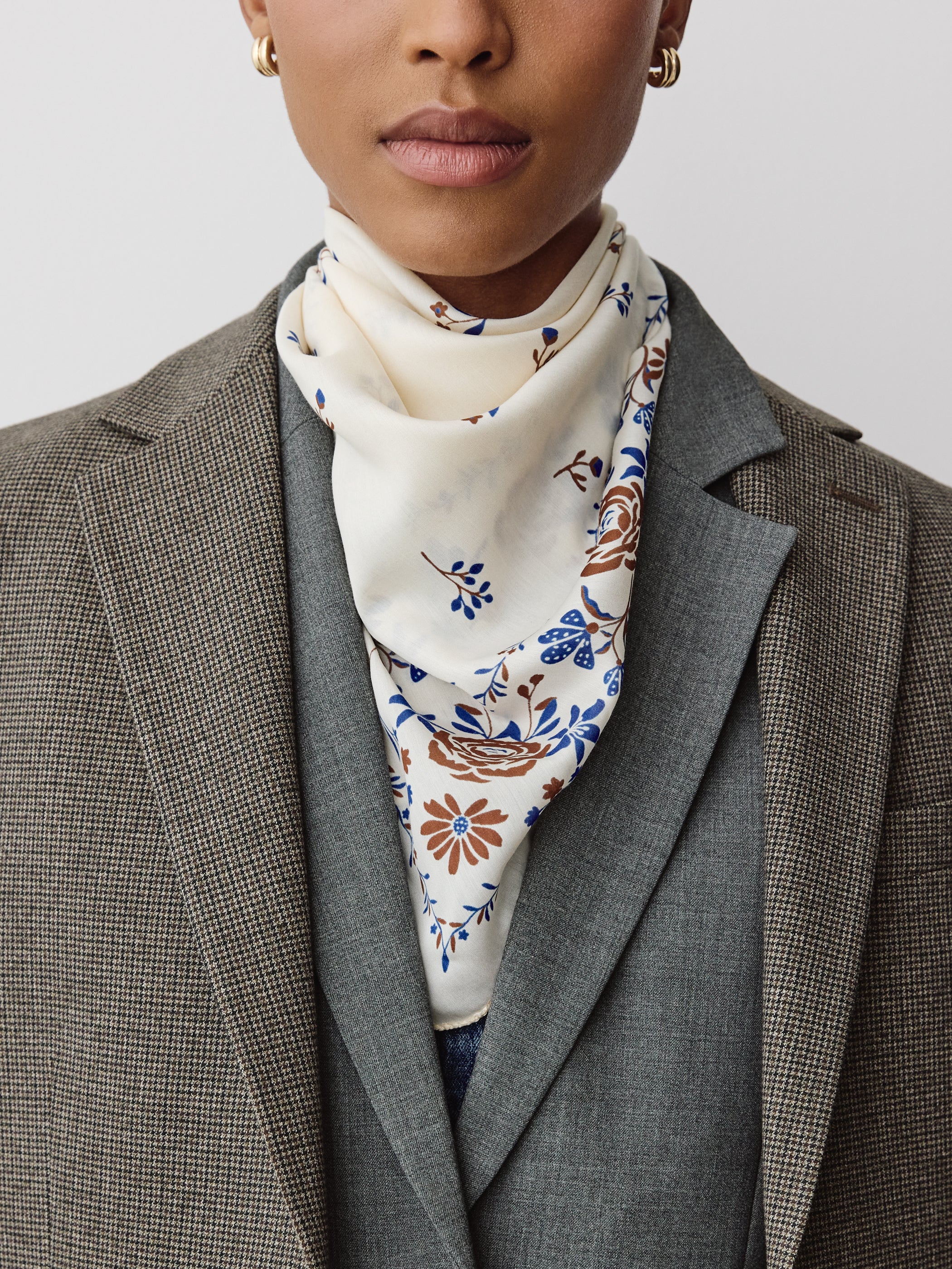 Square Silk Blend Floral Scarf 27"x27"