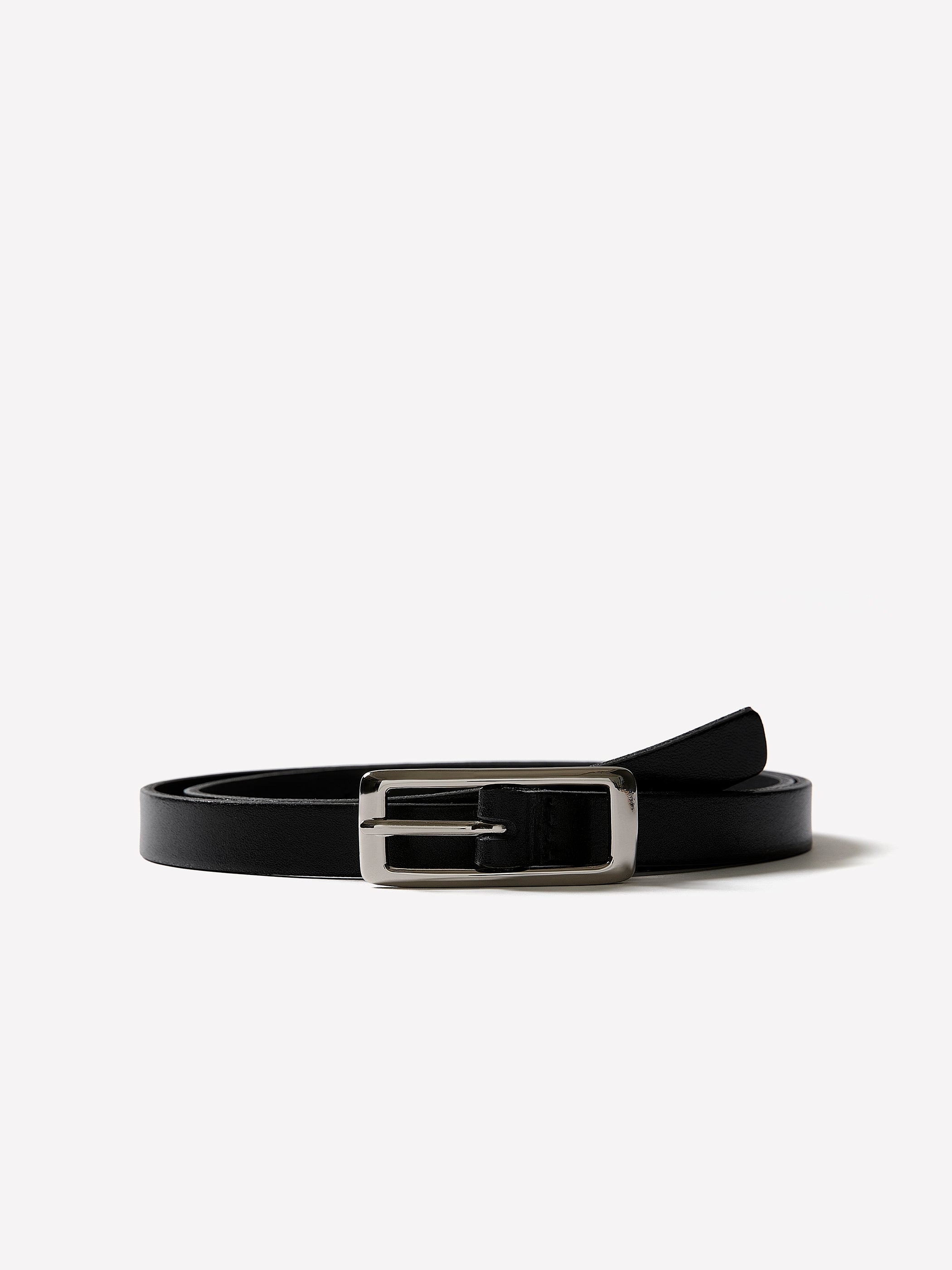 Leather Slim Belt With Square Buckle