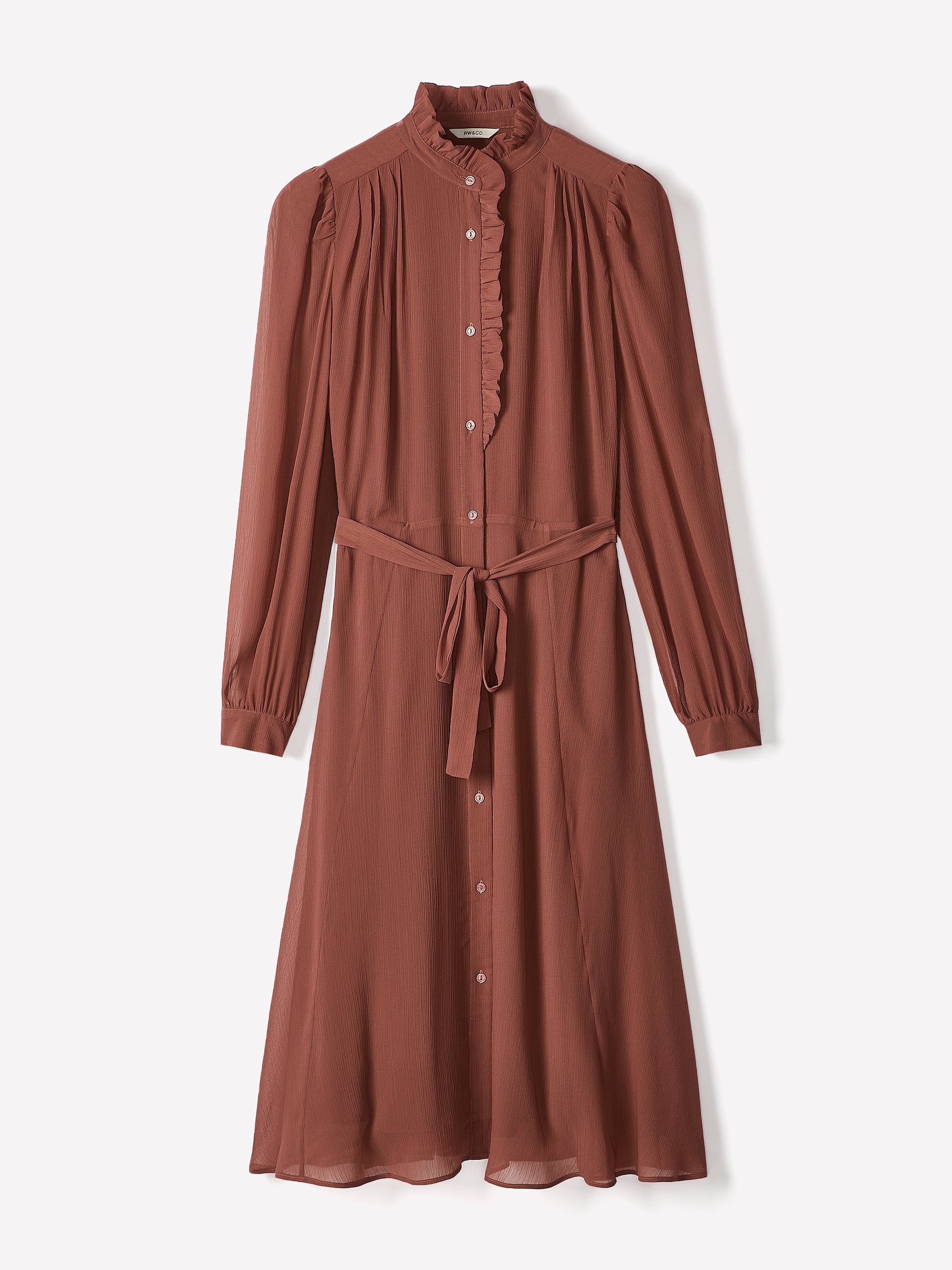 Long-Sleeve Mock-Neck Buttoned-Down Midi Dress