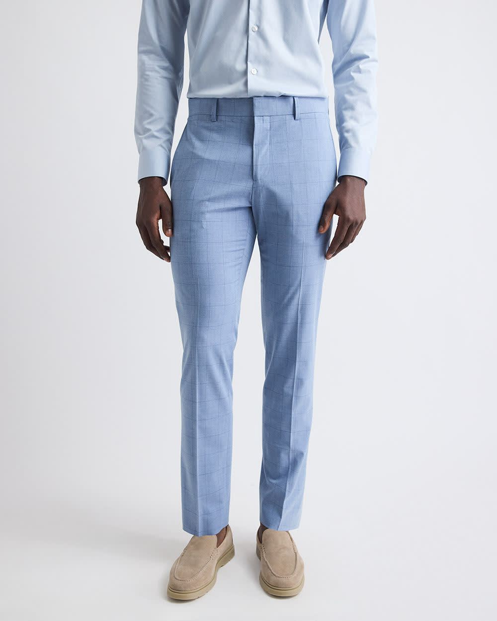 Pantalon de Complet Bleu Ciel à Carreaux à Coupe Étroite