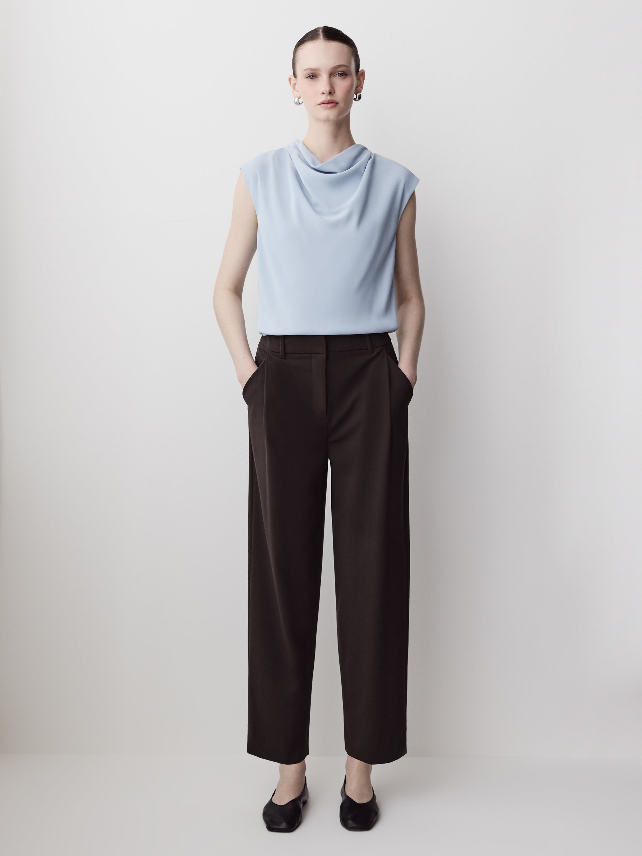 Woven Blouse Luxe Crepe Cowl Neck