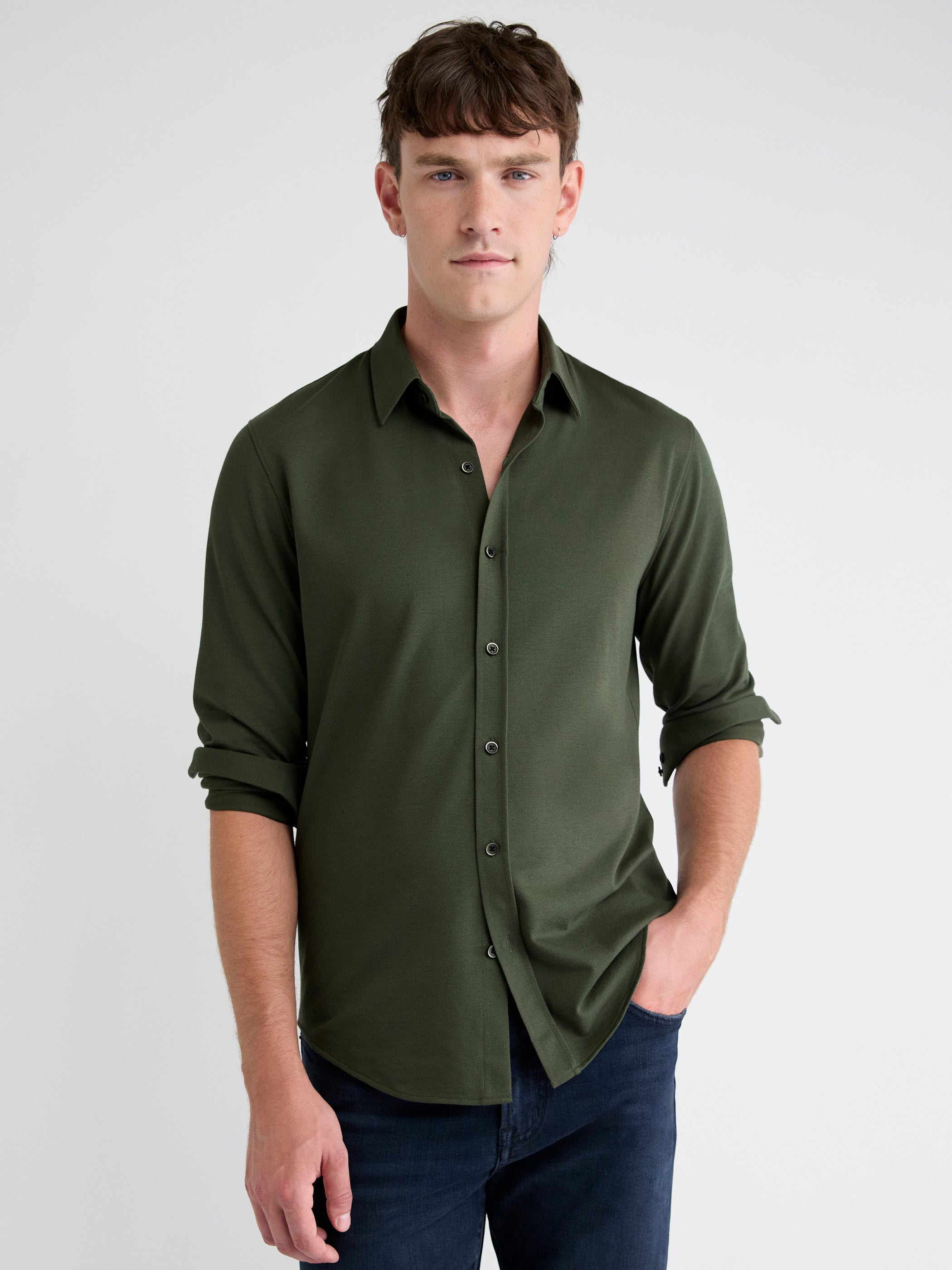 Long-Sleeve Piqué-Knit Shirt