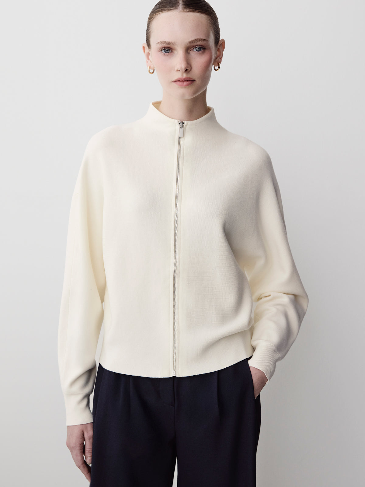 Knit Sweater Cardigan with Zip, Viscose Blend