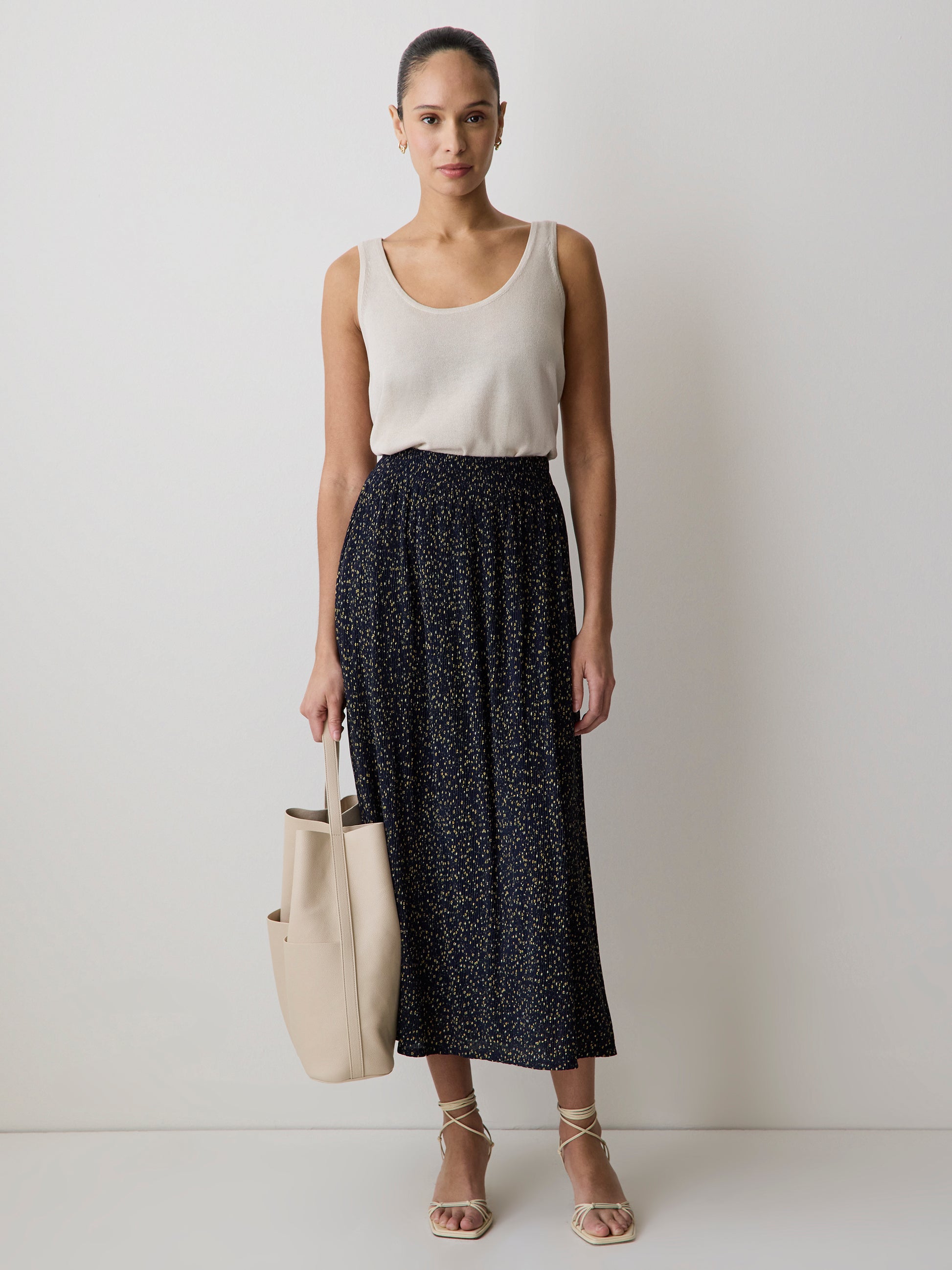 High-Rise Flare Midi Skirt