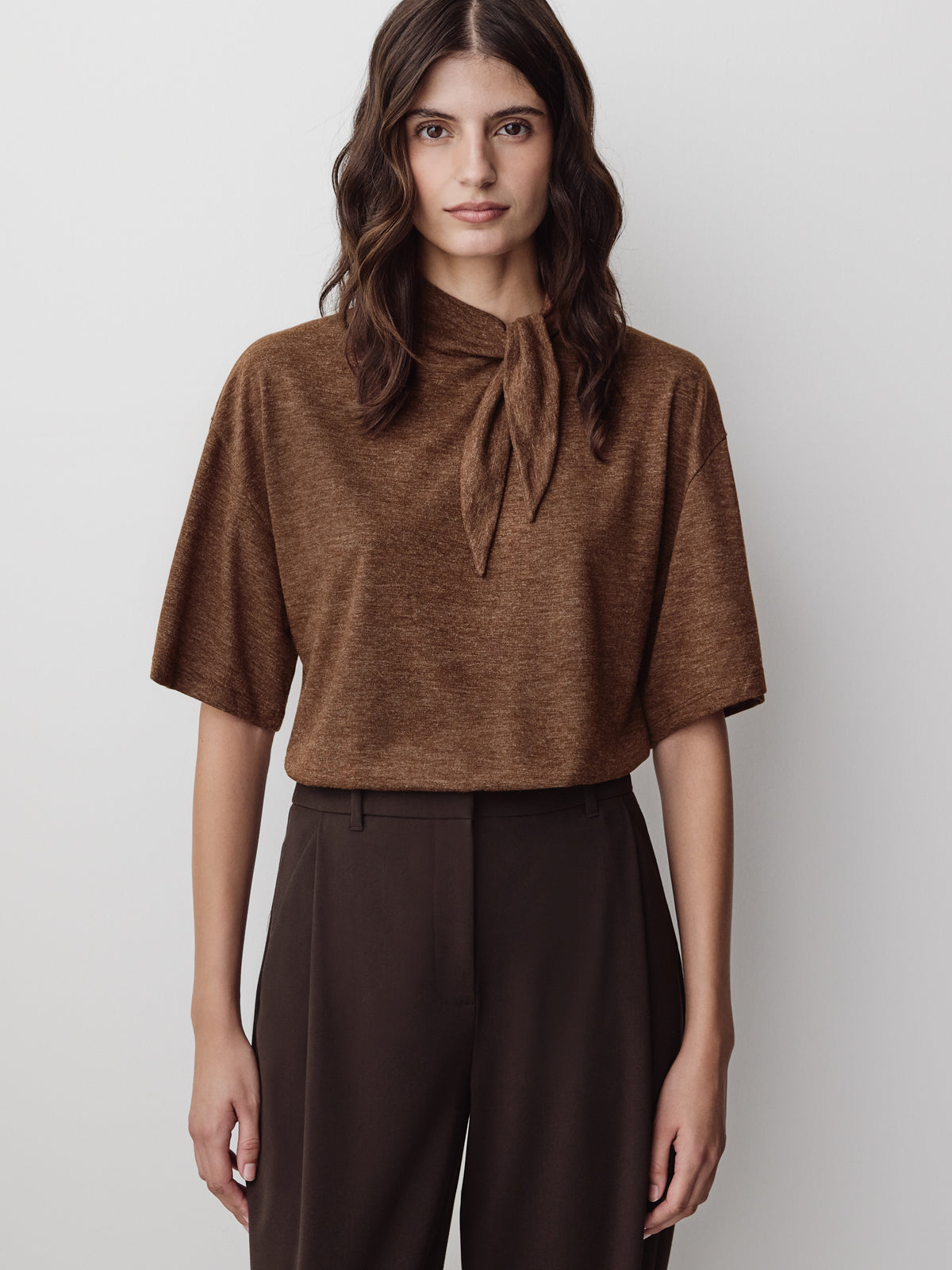 Knit Pullover Top with Warm Hand Scarf Detail