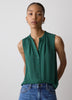 Sleeveless Buttoned-Down Blouse with Ruffled Trim