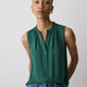 Sleeveless Buttoned-Down Blouse with Ruffled Trim