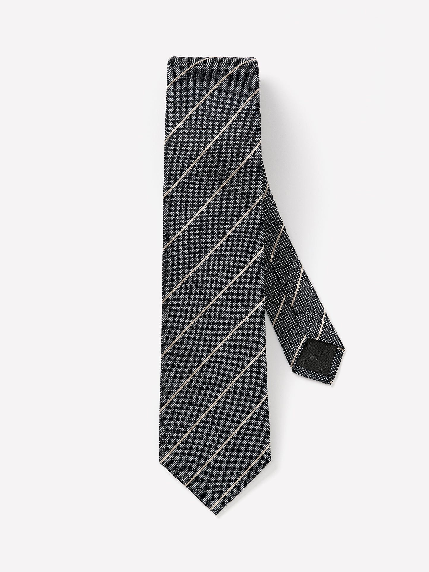 Men's Skinny Silk Linen Tie Charcoal Stripe