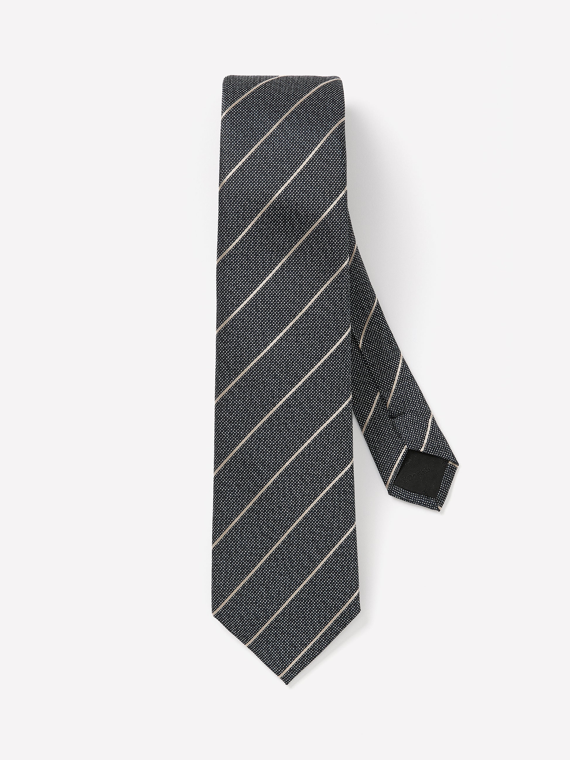 Men's Skinny Silk Linen Tie Charcoal Stripe