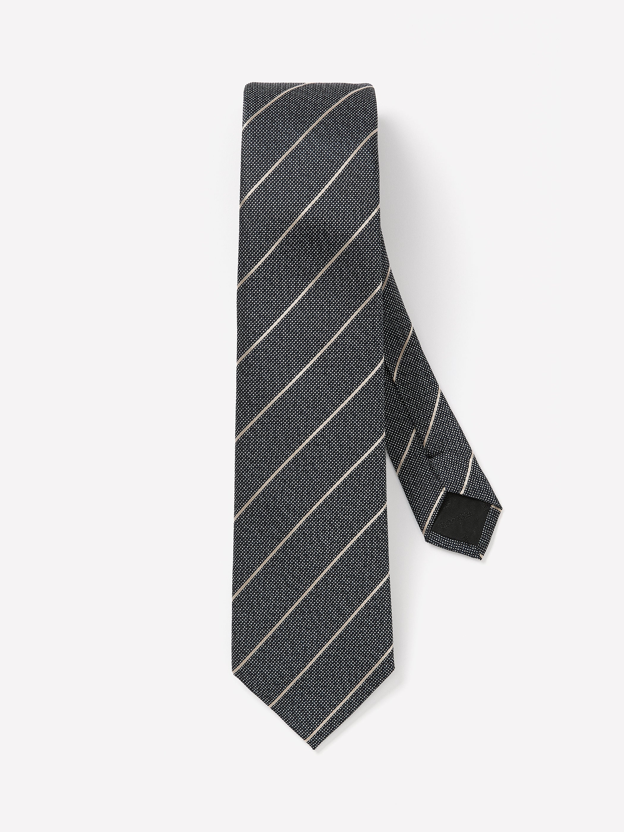 Men's Skinny Silk Linen Tie Charcoal Stripe