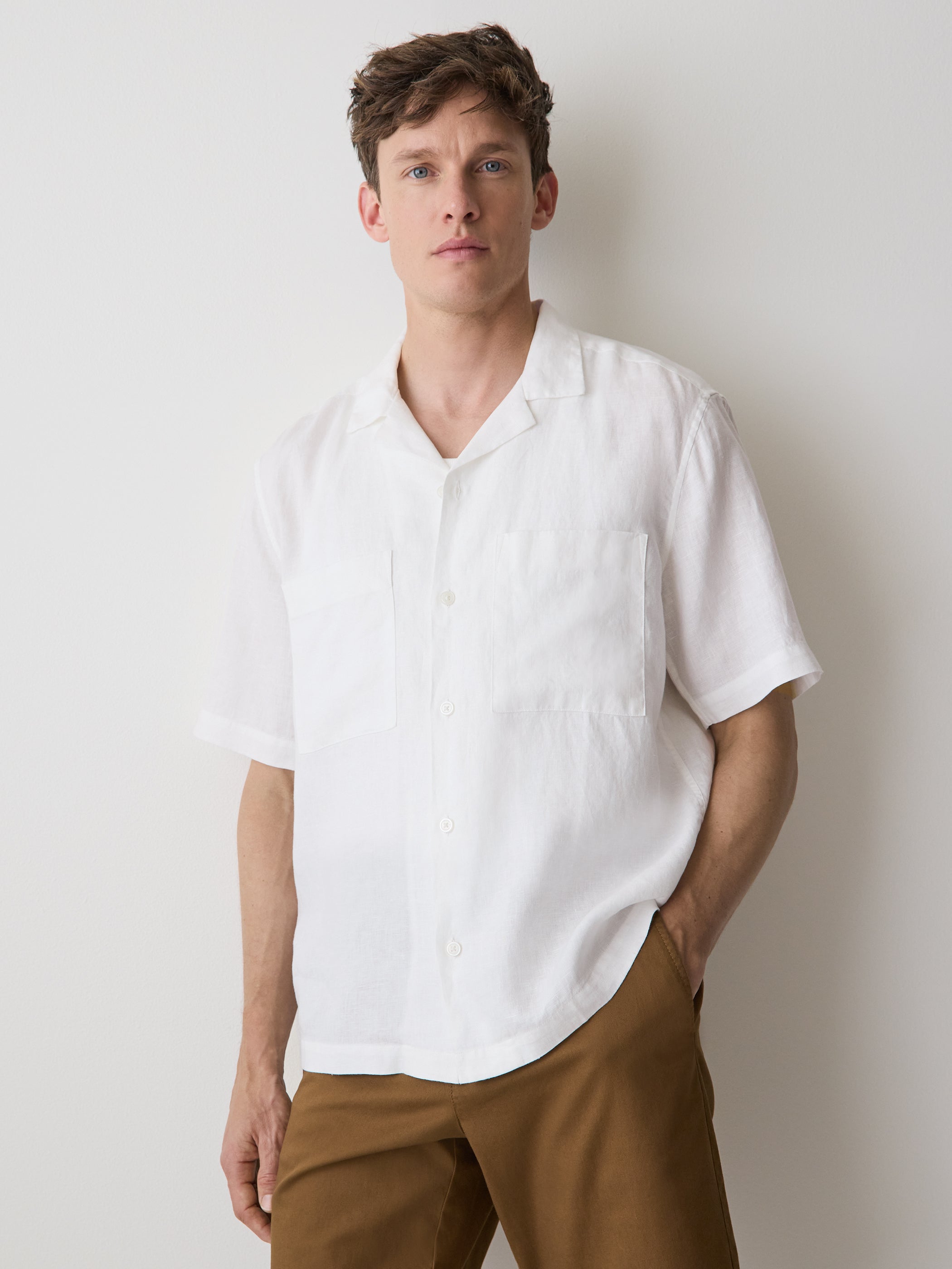 Short-Sleeve Linen Shirt with Camp Collar
