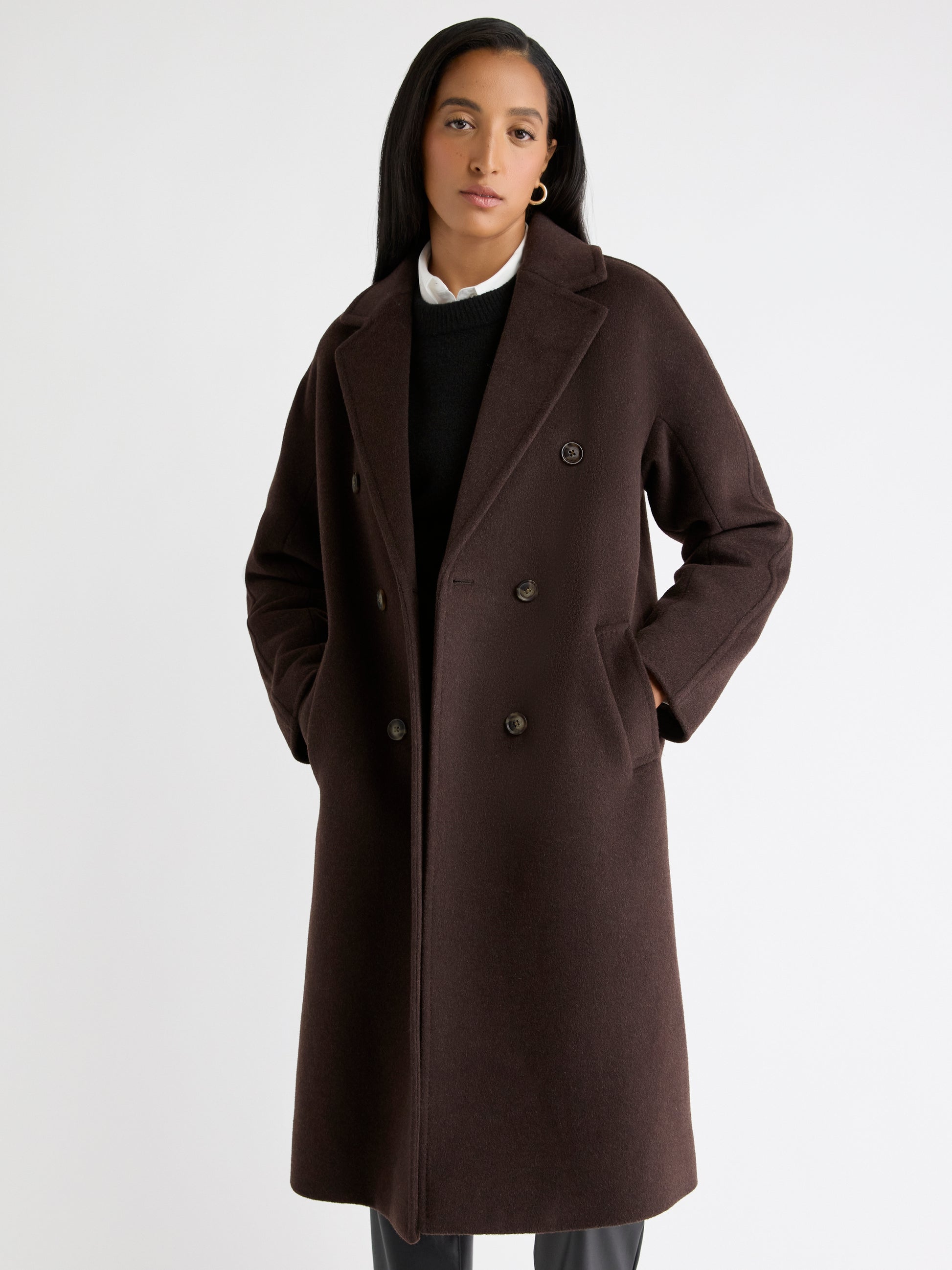 Wool-Blend Long Double-Breasted Coat