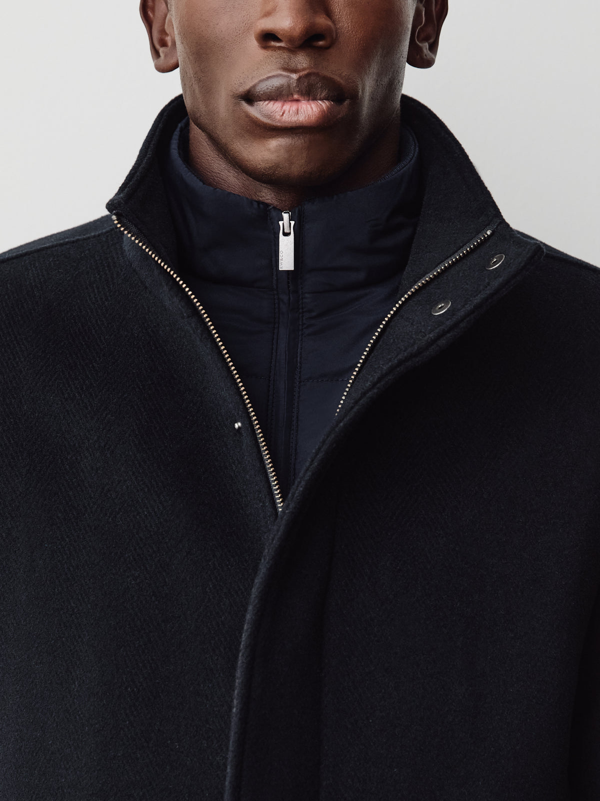 Wool Blend Funnel Topcoat for Men