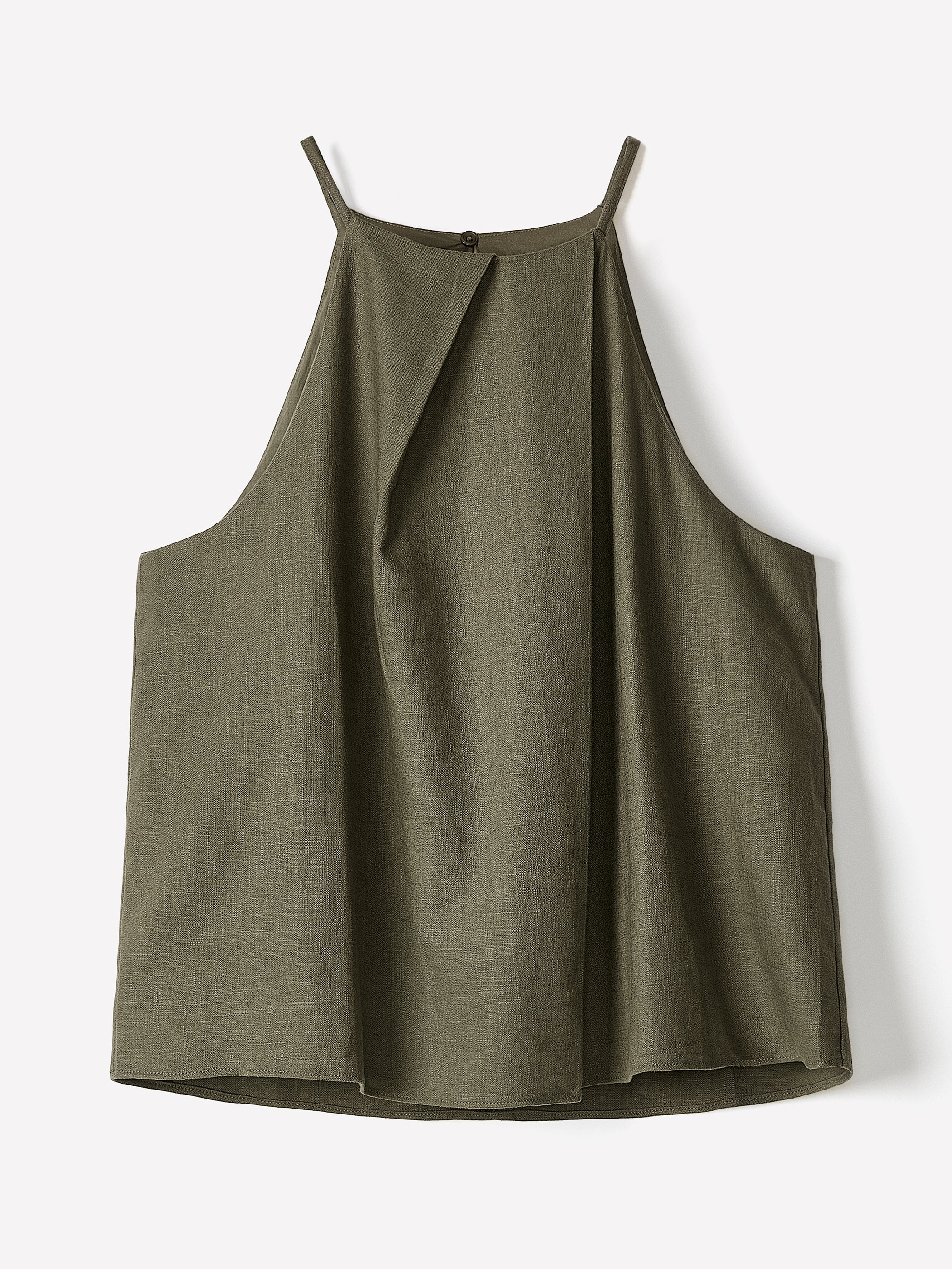 Woven Linen Blend Halter Top with Pleats