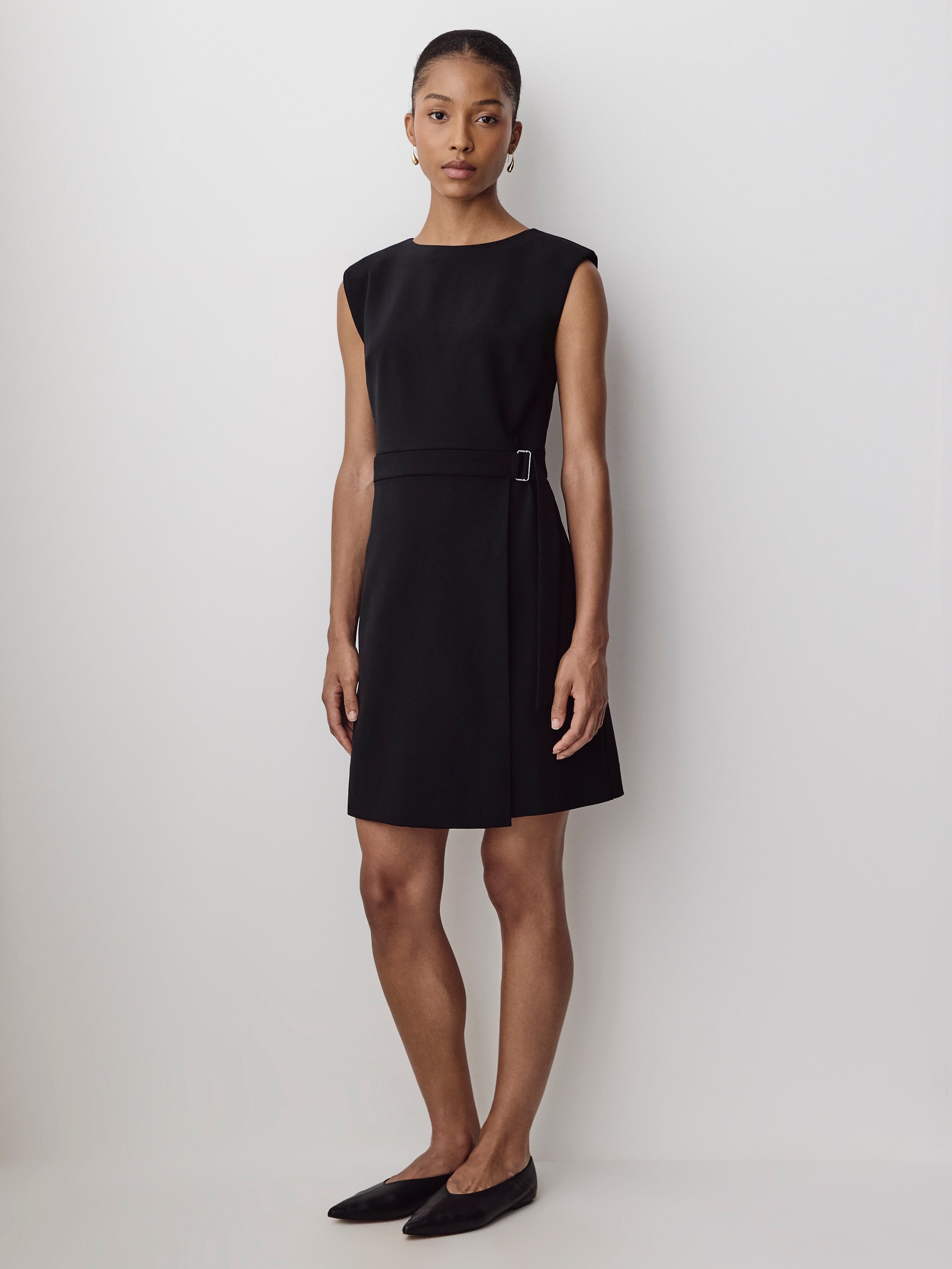 Woven Sleeveless Faux Wrap Dress with Twill Fabric