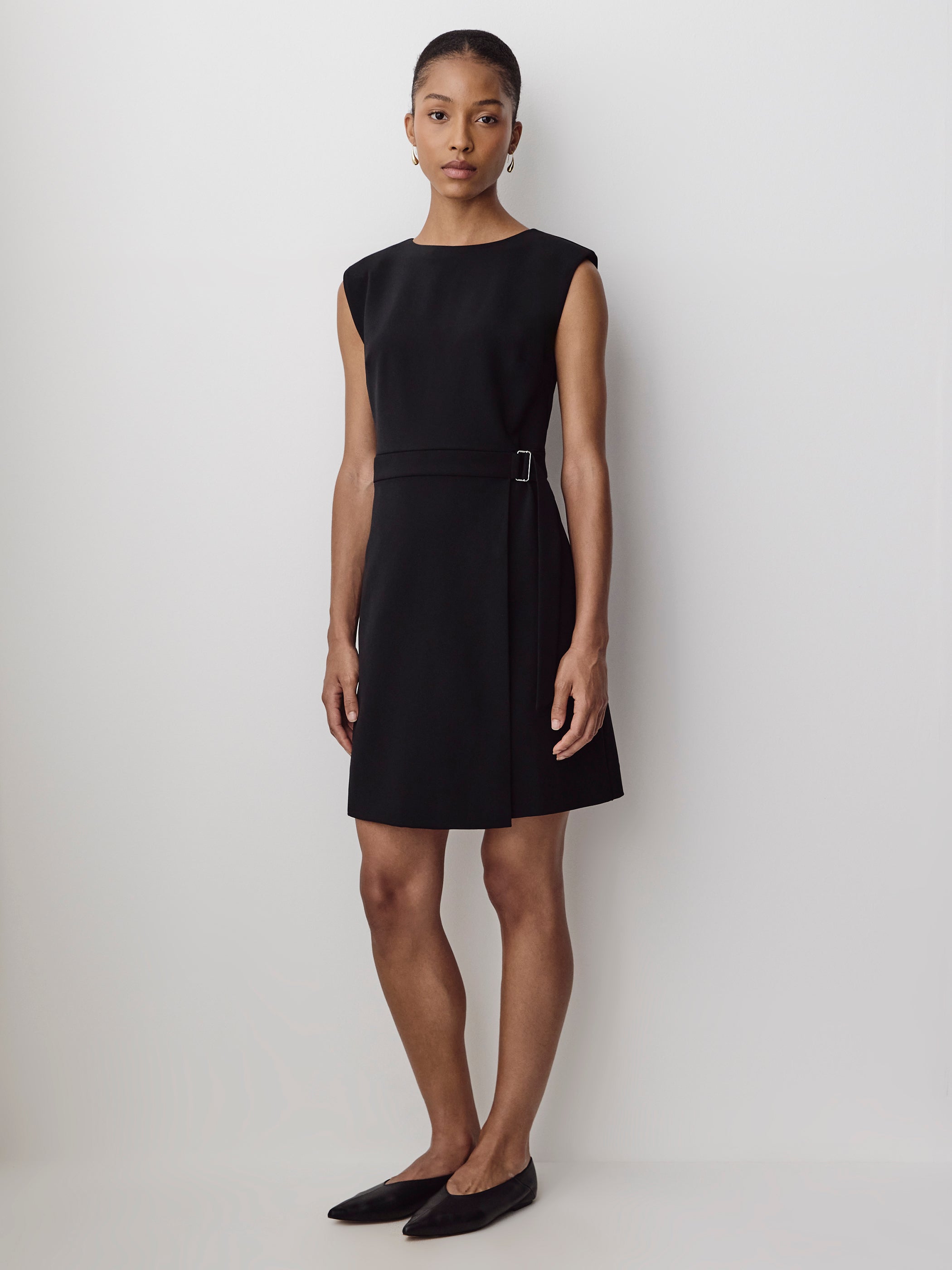 Woven Sleeveless Faux Wrap Dress with Twill Fabric