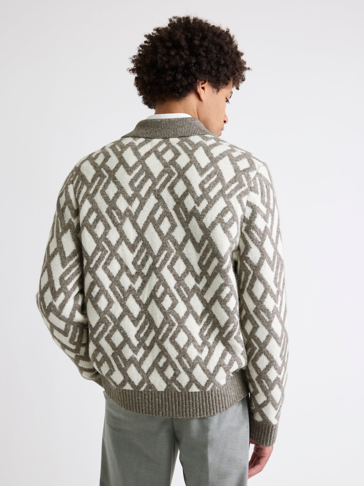 Alpaca-Blend Argyle Cardigan