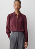Silky Crepe Long-Sleeve Buttoned-Down Blouse