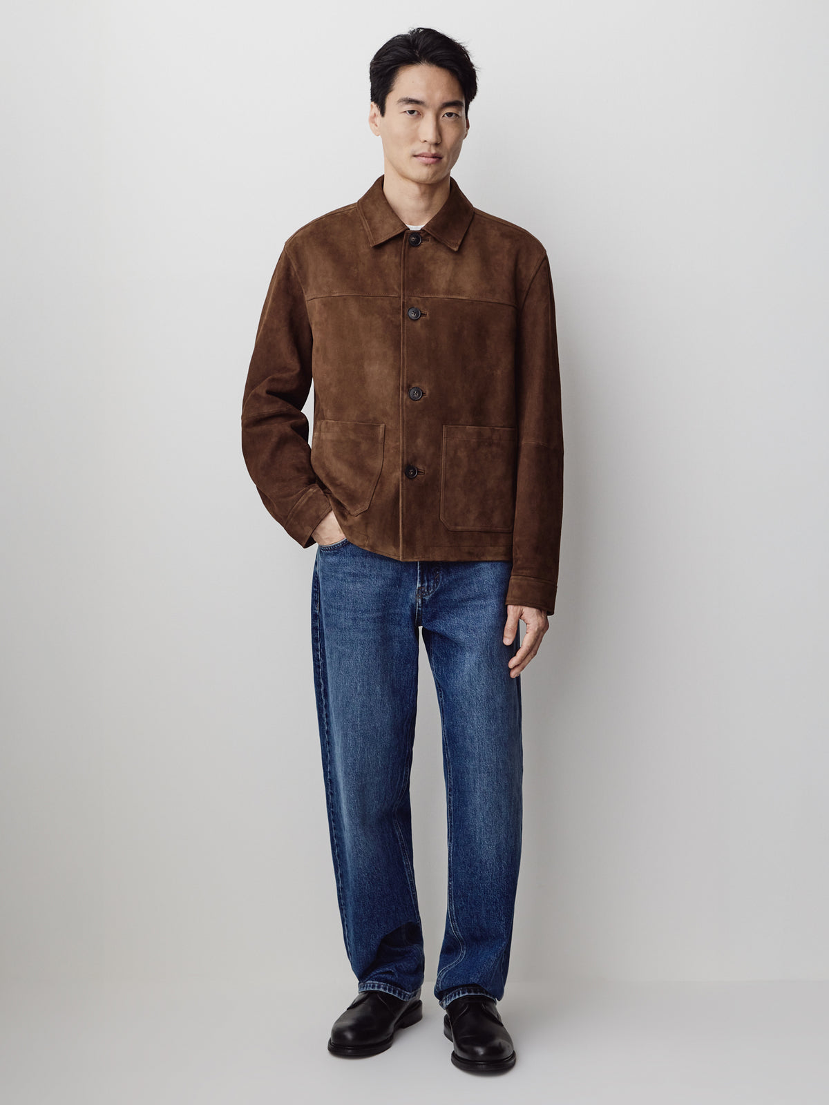 Suede Jacket with Shirt Collar