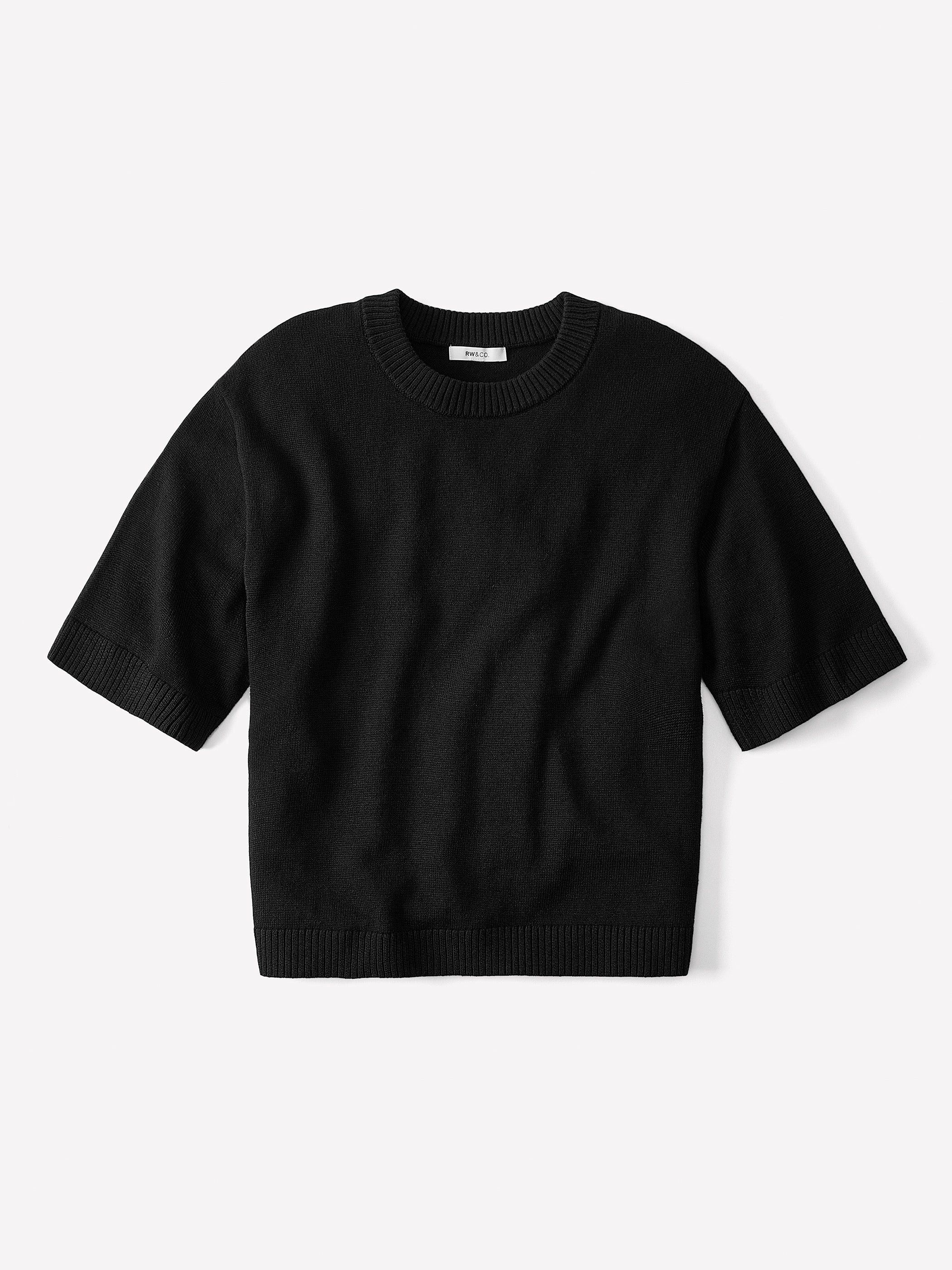 L'Appartement SHORT CREW NECK KNIT ブラック WIDE RIB CREW NECK KNIT（ニット／セーター）｜L'Appartement