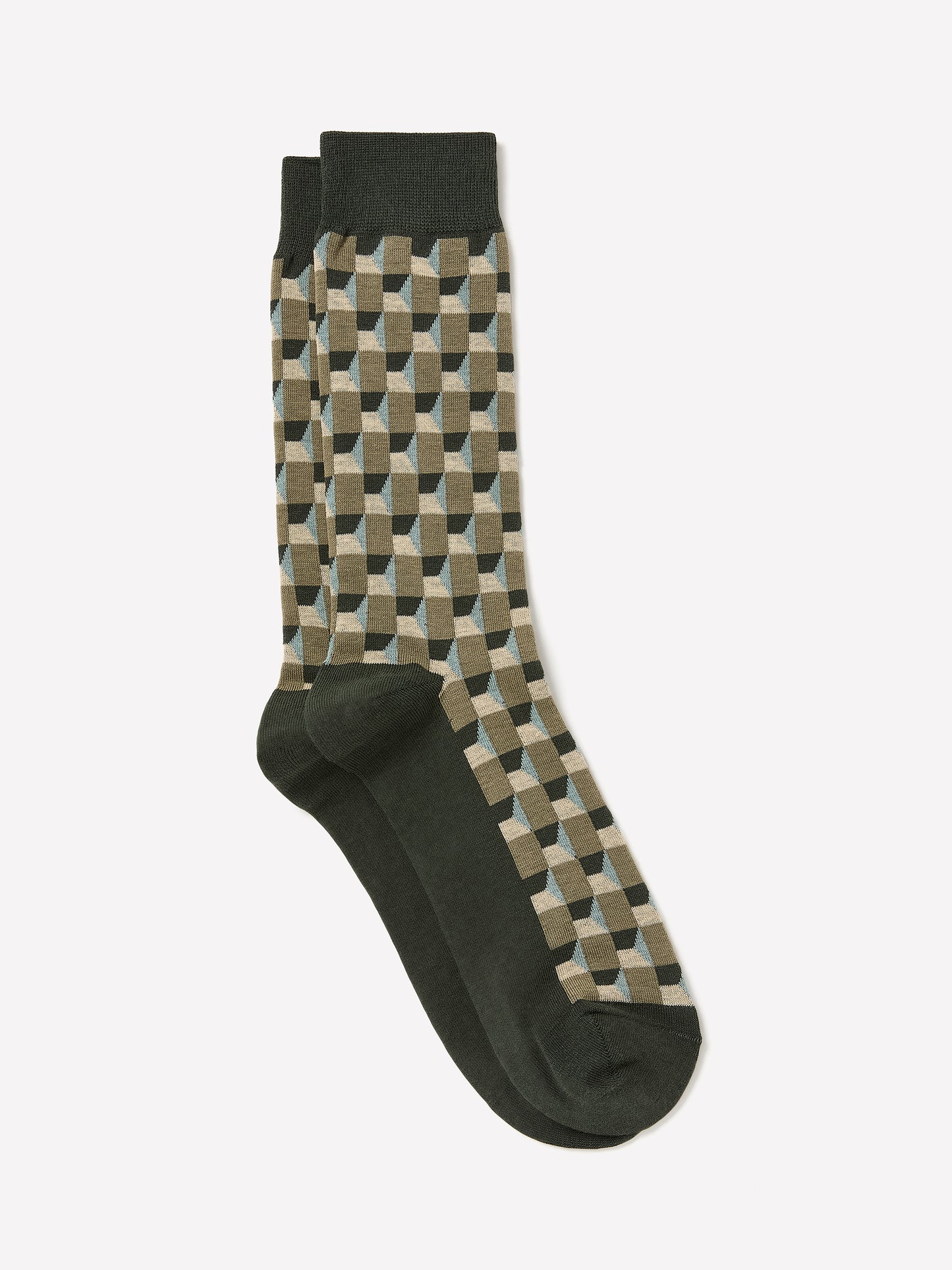 Men's Cotton Blend Knit Socks Green Geo Pattern