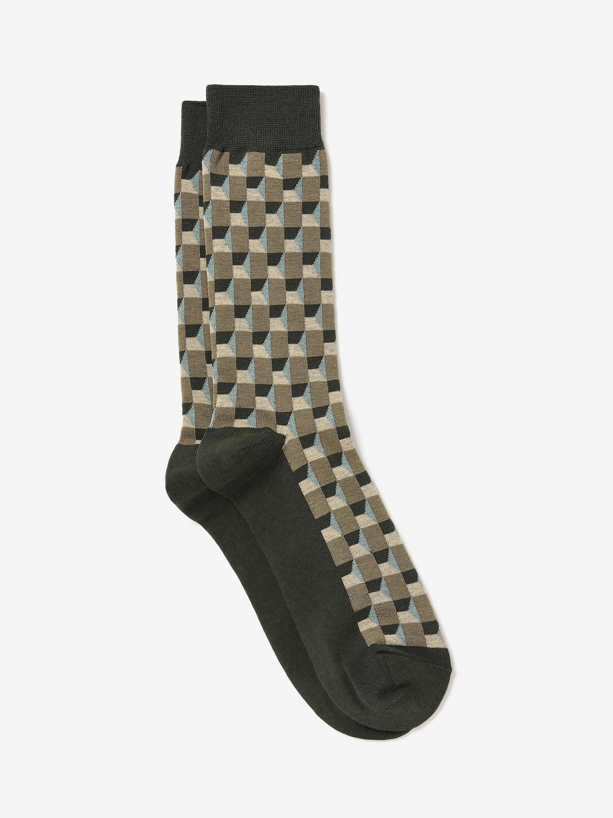 Men's Cotton Blend Knit Socks Green Geo Pattern