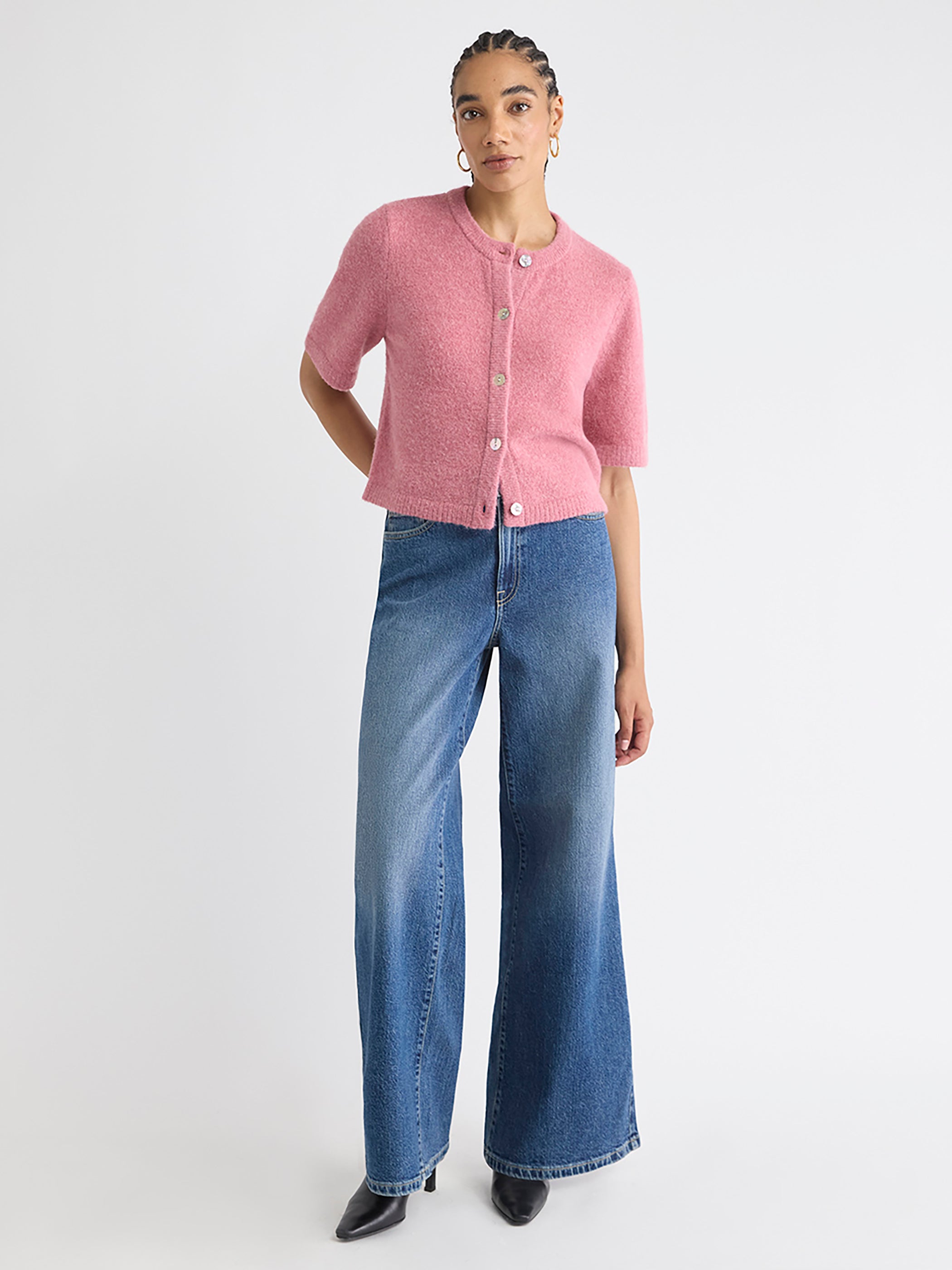 Cardigan en Laine à Manches aux Coudes et Col Rond