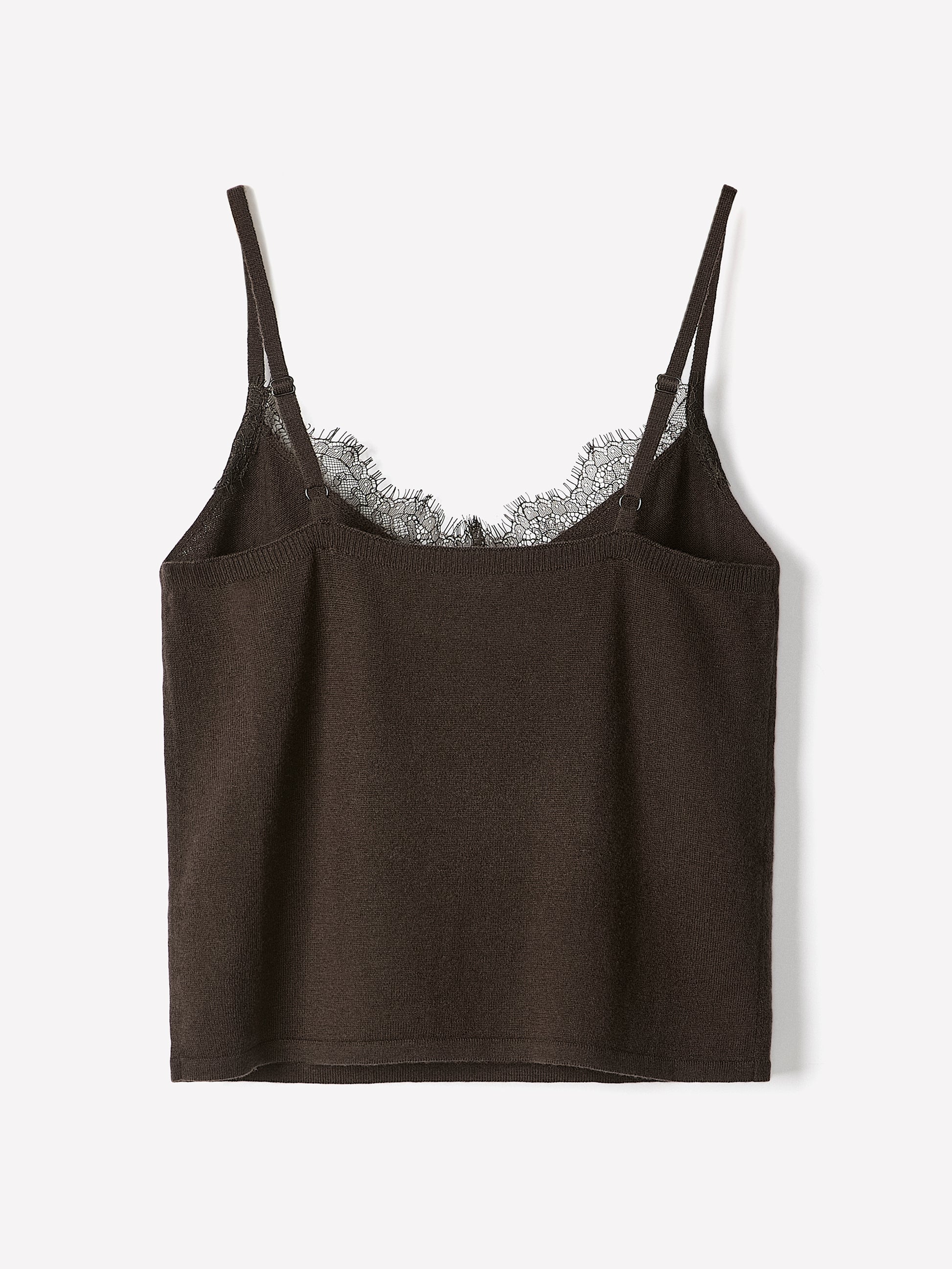 Merino-Wool V-Neck Cami with Lace Trim
