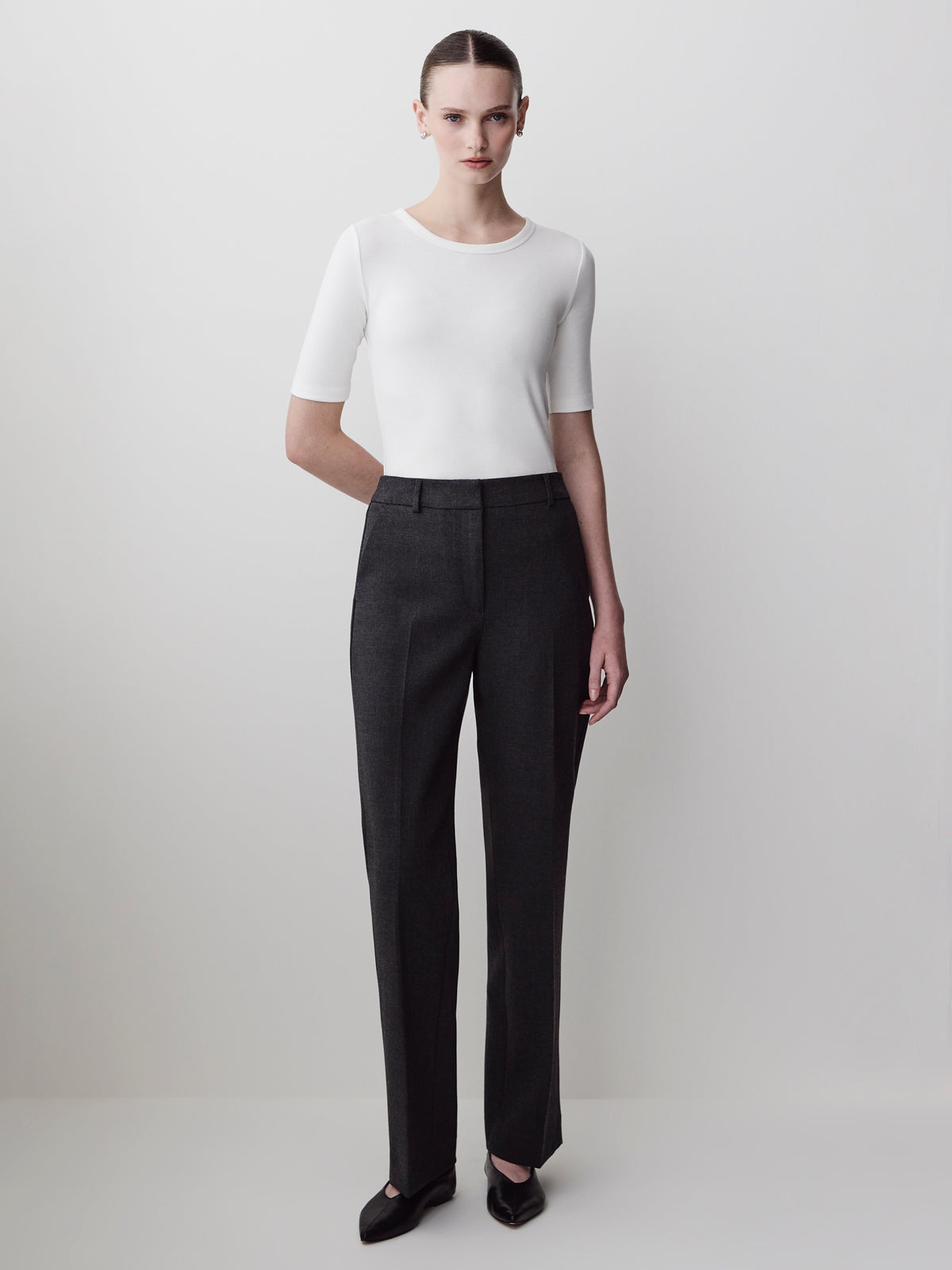Elbow-Sleeve Crew-Neck Fitted Tee