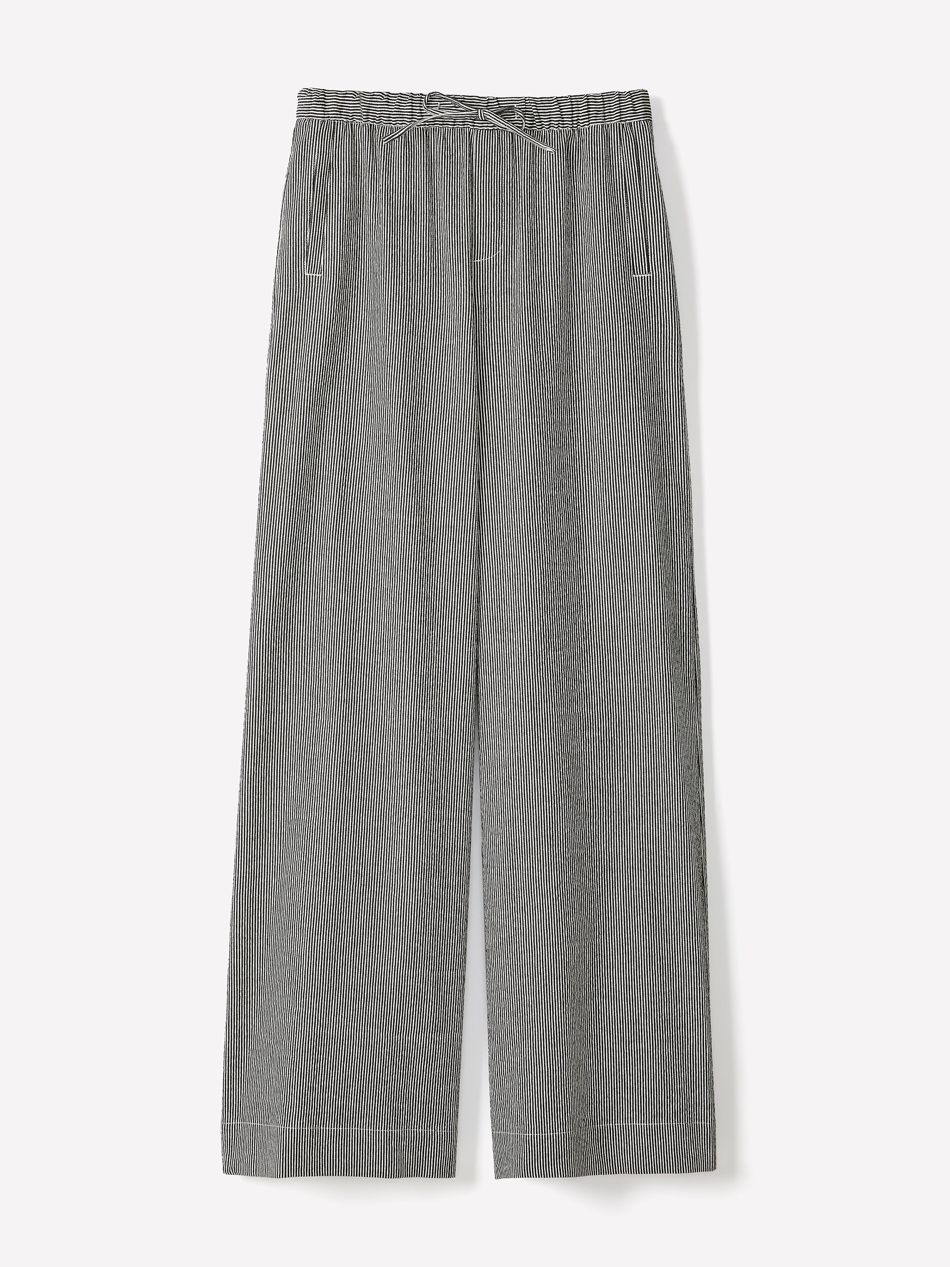 Woven Wide Leg Pant Mid Rise Pull-On Seersucker Stripe
