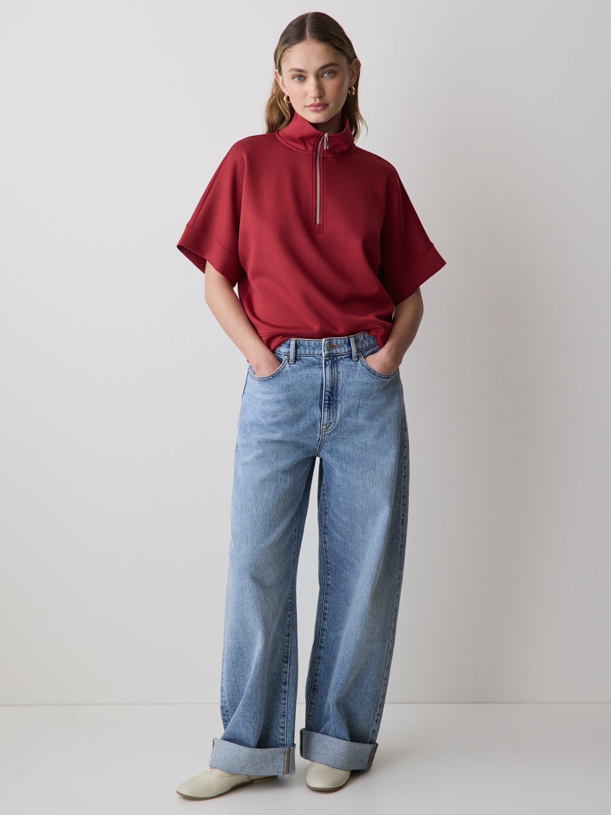 Women's Half-Zip Mock-Neck Knit Top 3/4 Sleeve – RW&CO