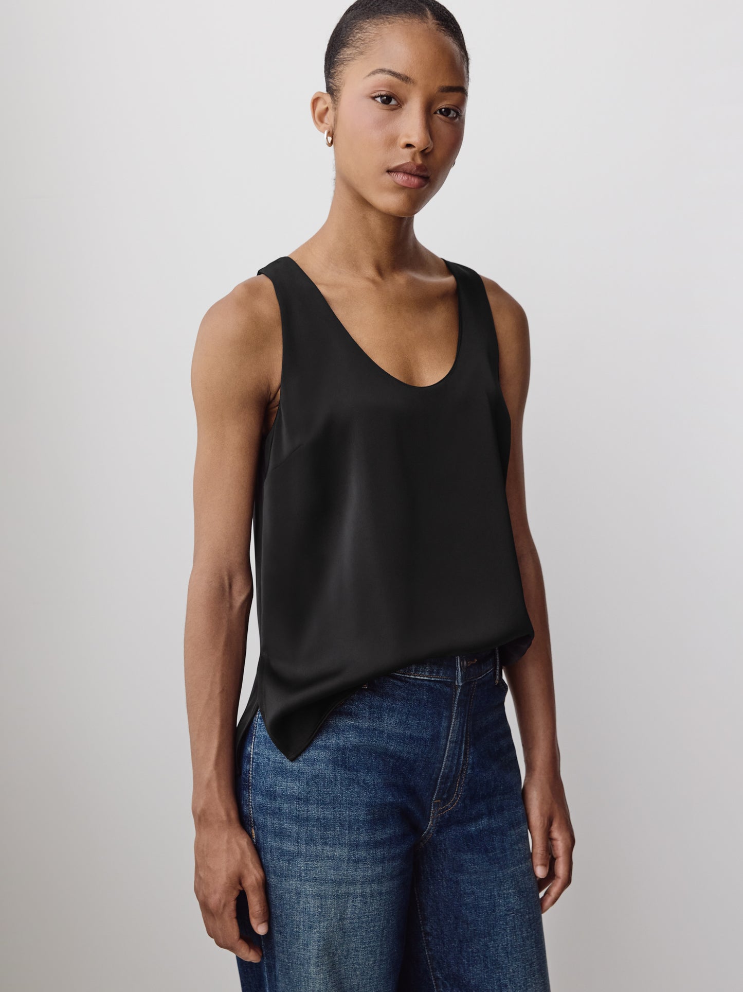 Woven Satin Cami Blouse U Neck