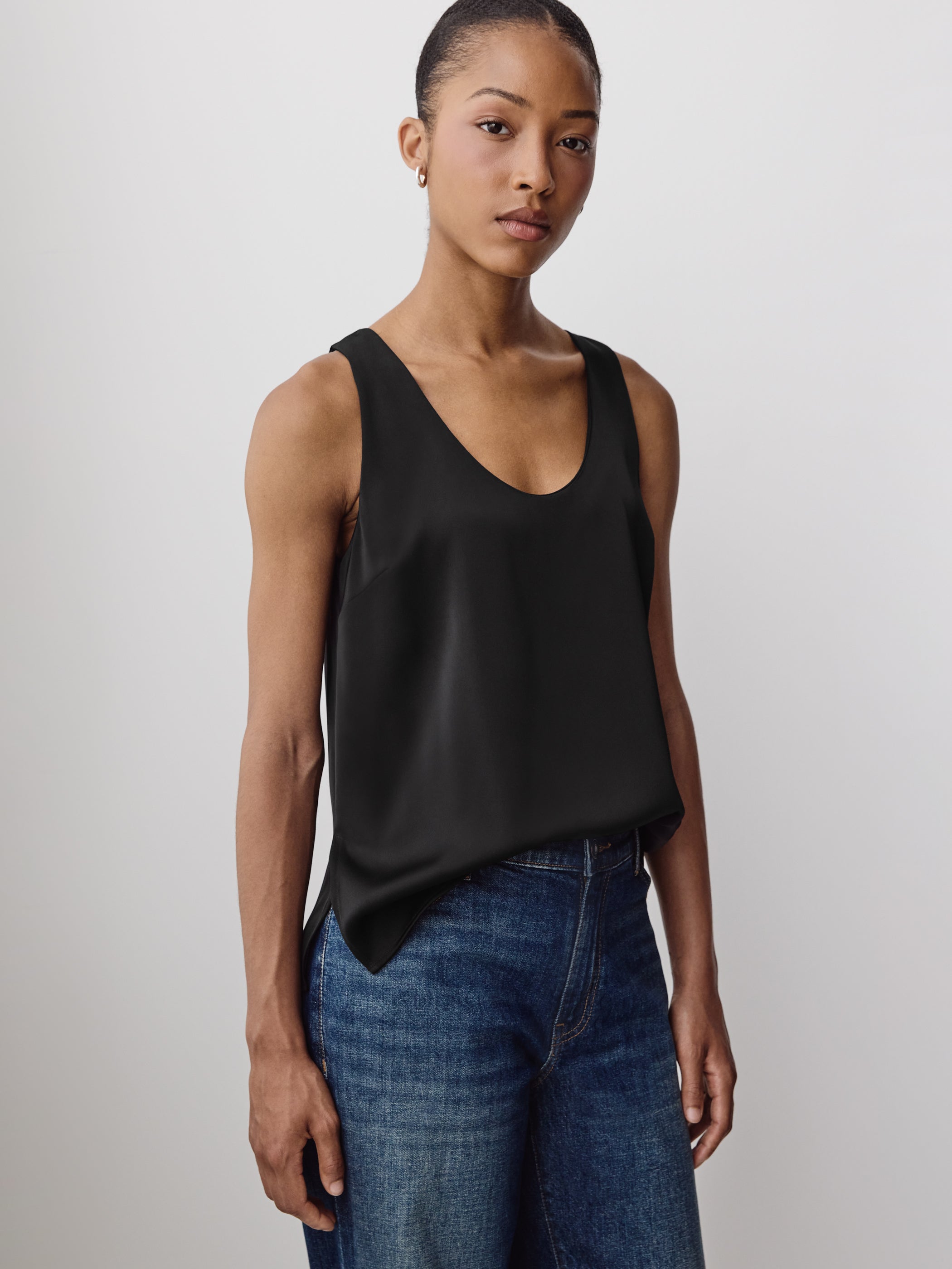 Woven Satin Cami Blouse U Neck