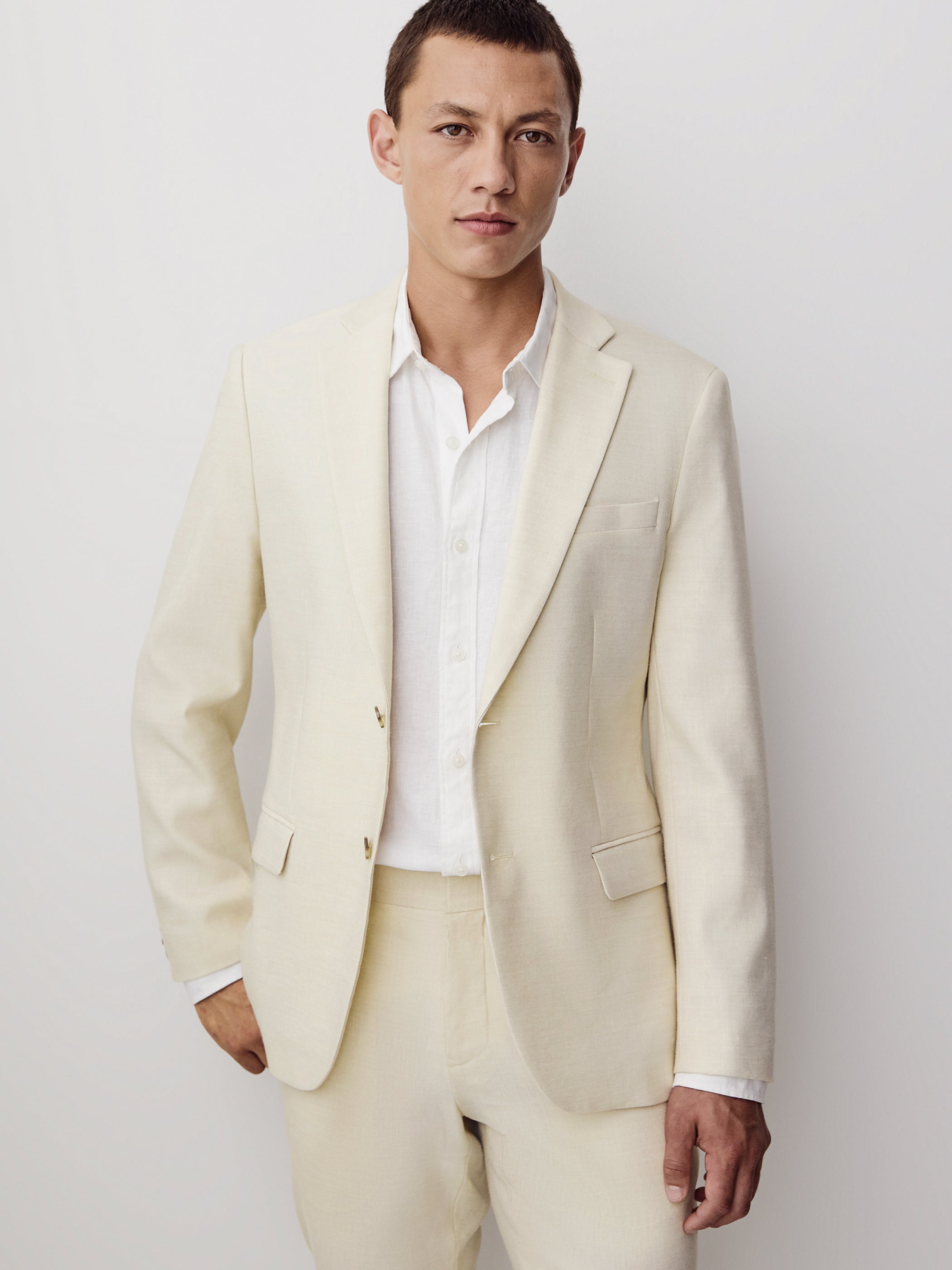 Slim Fit Stretch Linen Suit Blazer