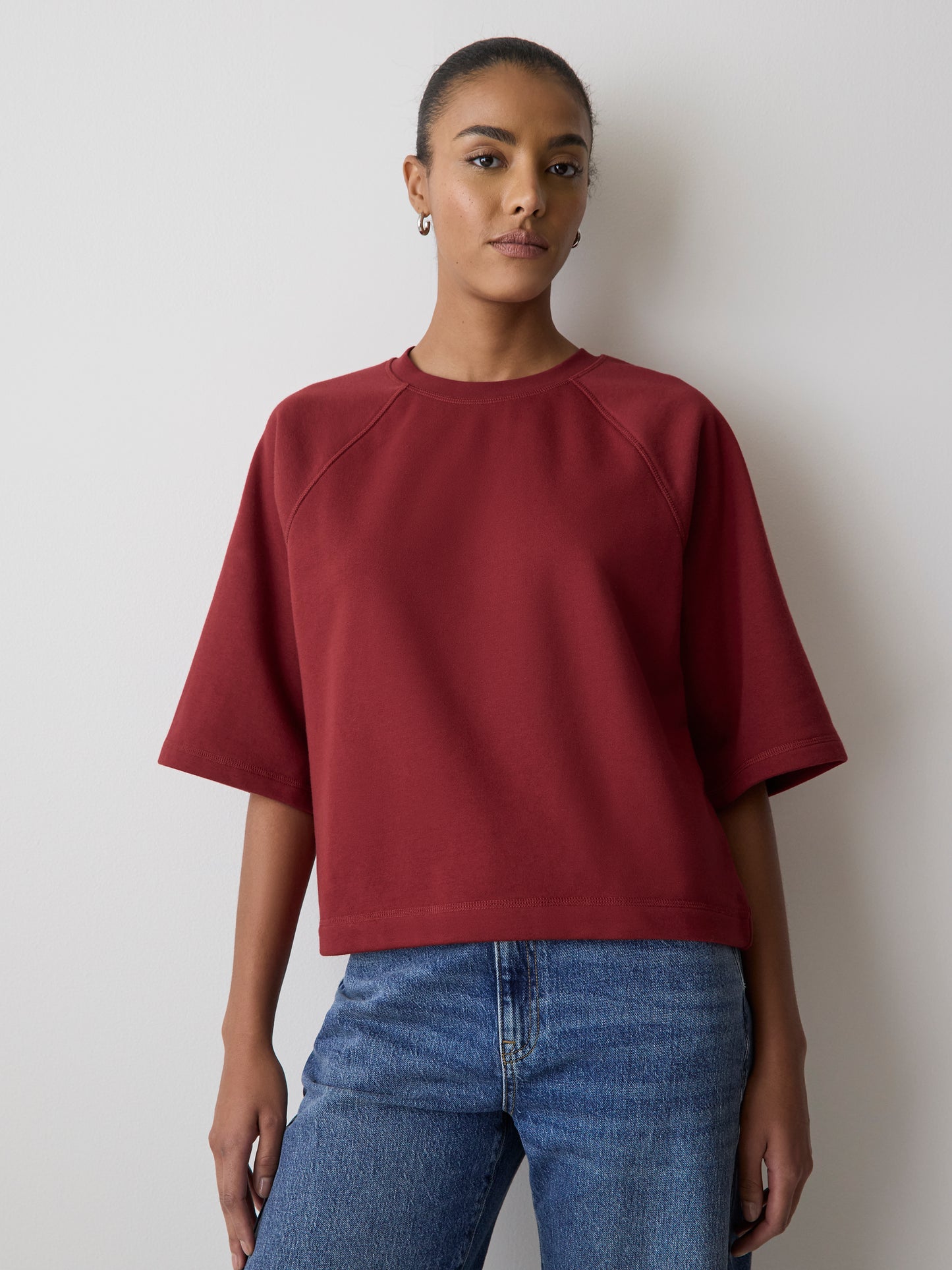 Short-Raglan-Sleeve Crew-Neck French Terry Top