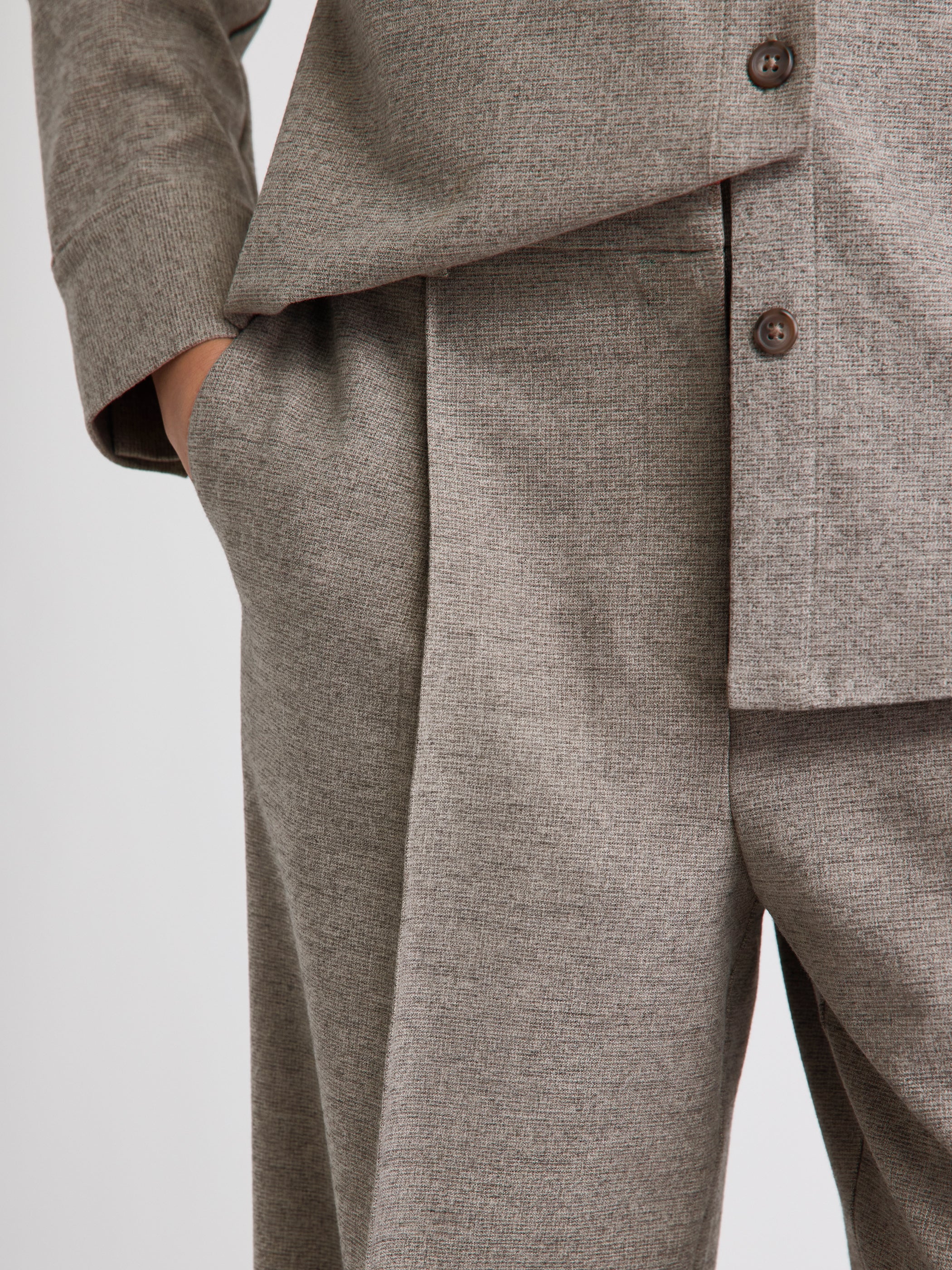 Pantalon Taupe à Taille Haute et Jambe Large