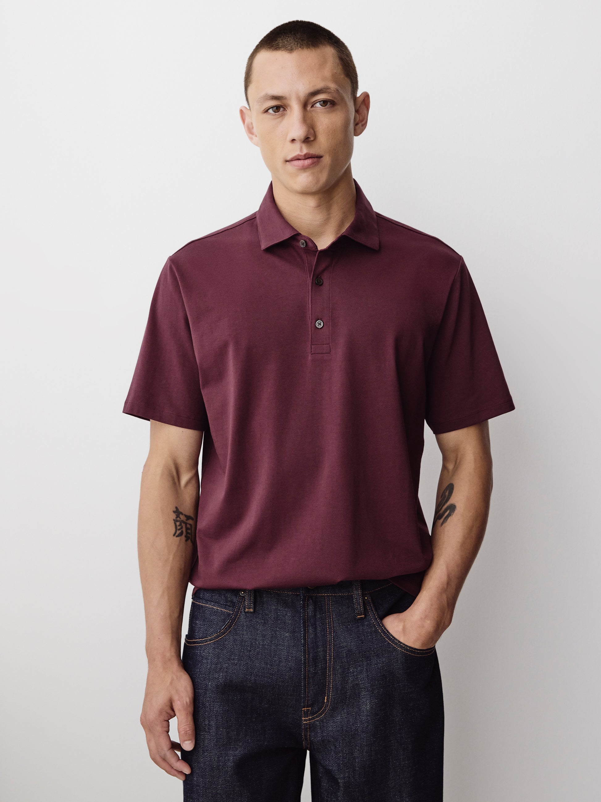 Men's Knit Tailored Collar Polo Shirt Supima Cotton