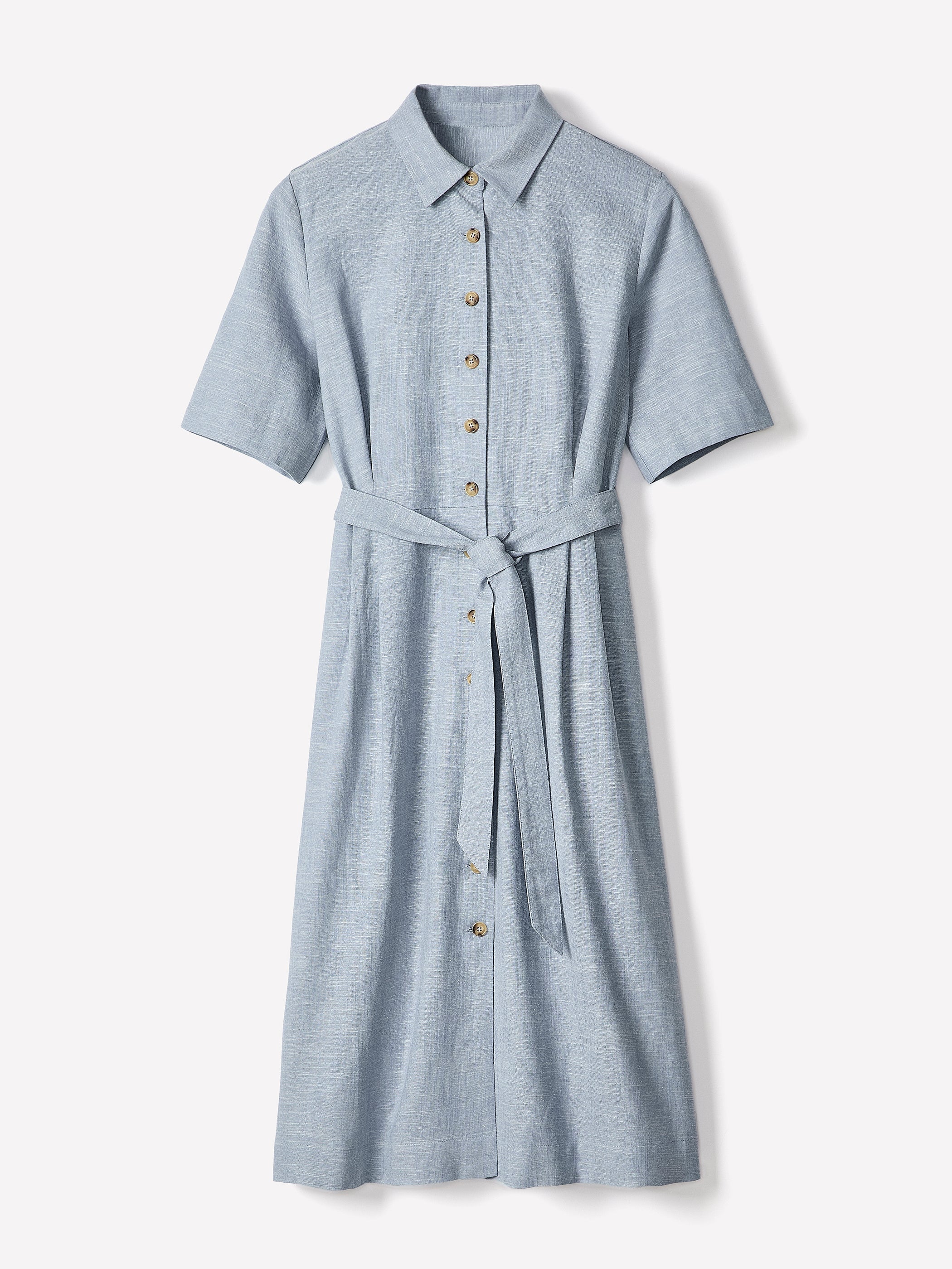 Women's Linen-Blend Short-Sleeve Midi Dress with Shirt Collar – RW&CO