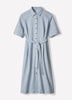 Short-Sleeve Linen-Blend Midi Dress with Shirt Collar
