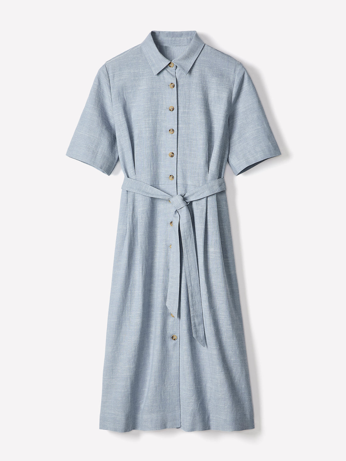 chinese dress ladies Women's Linen-Blend Short-Sleeve Midi Dress with Shirt Collar – RW&CO