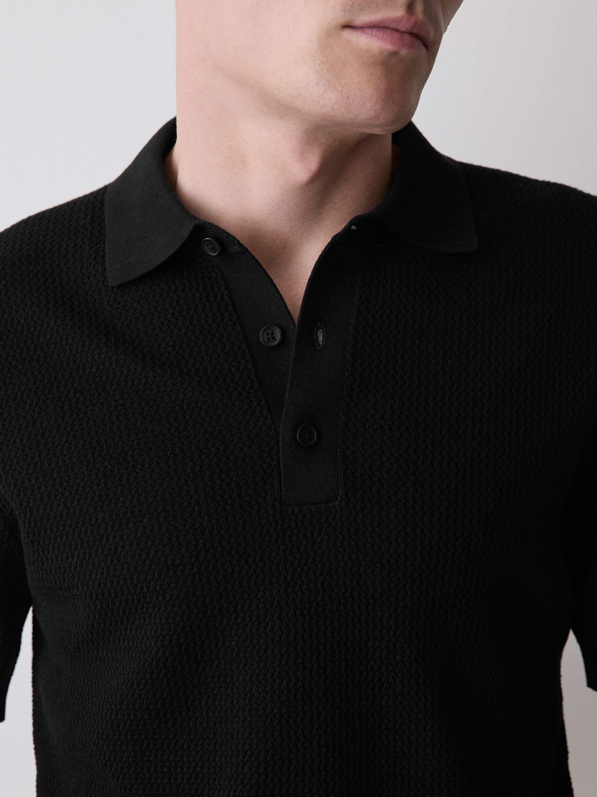 Textured Short-Sleeve Polo Sweater