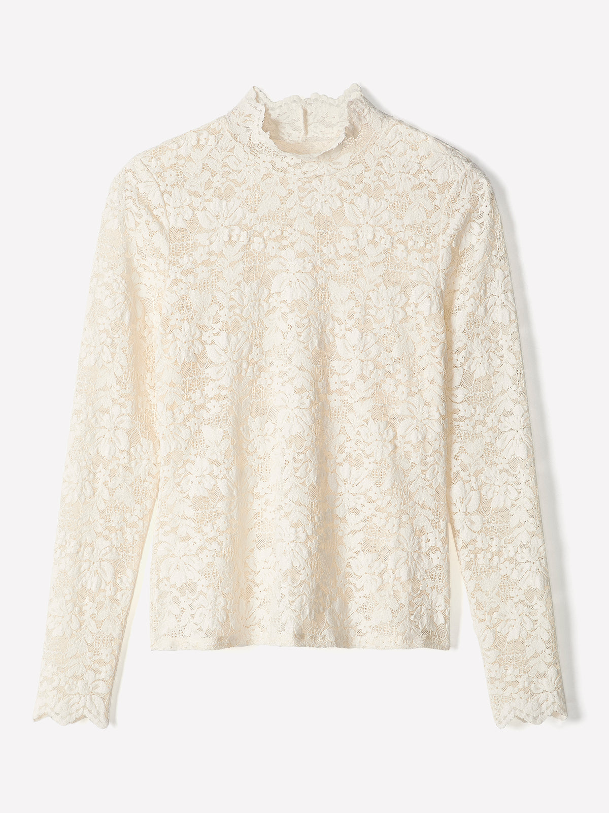 Long-Sleeve Mock-Neck Lace Top