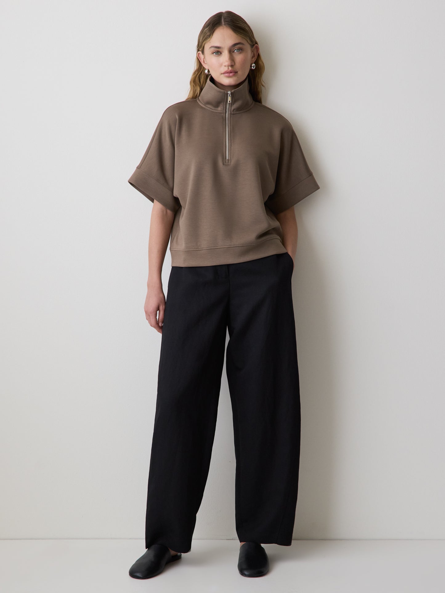 Half-Zip Mock-Neck Top