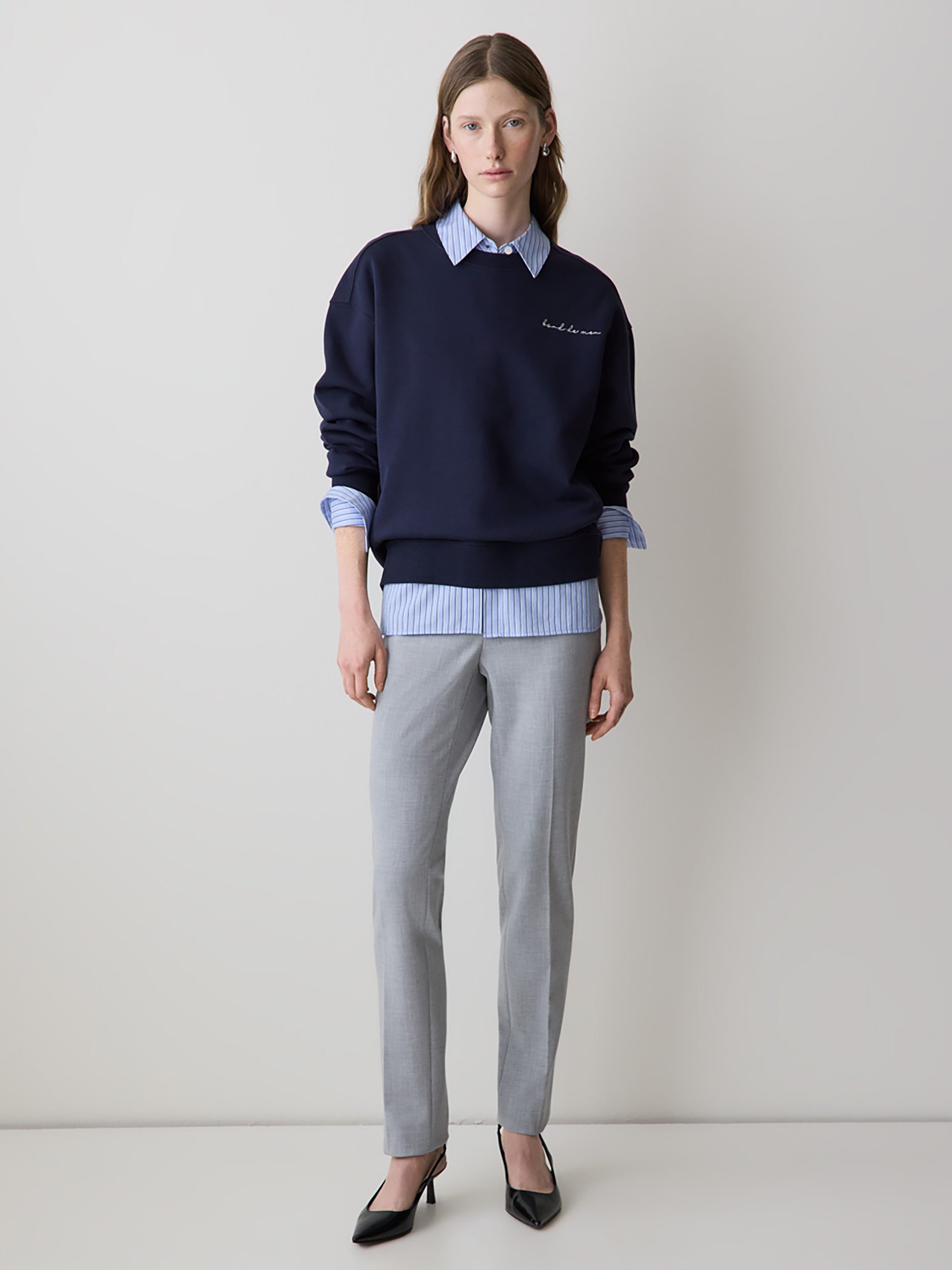 Pantalon Signature à Jambe Étroite Pleine Longueur et Taille Mi-Haute