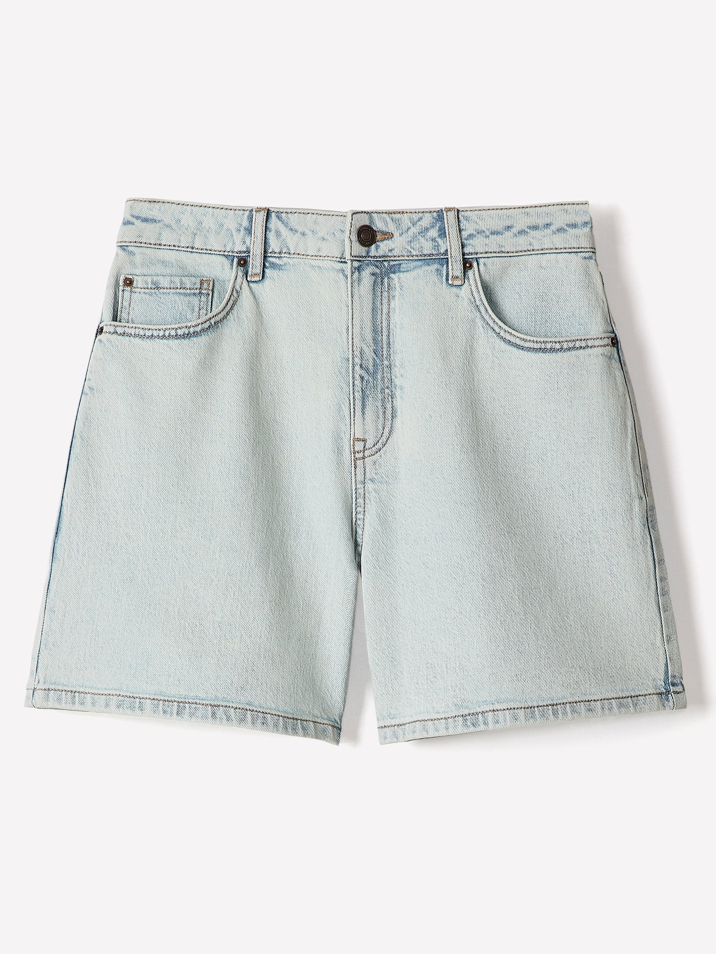 Woven Denim High Rise Mid Thigh Shorts