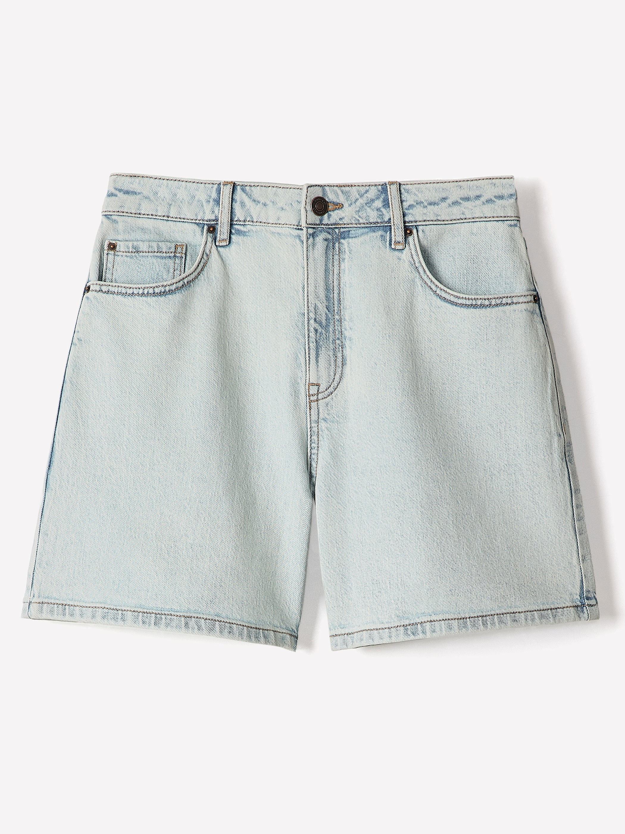 Woven Denim High Rise Mid Thigh Shorts